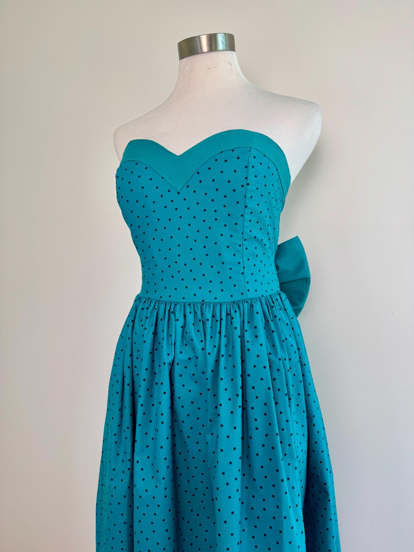 80s LAURA ASHLEY Strapless Full Skirt Big Bow Dress