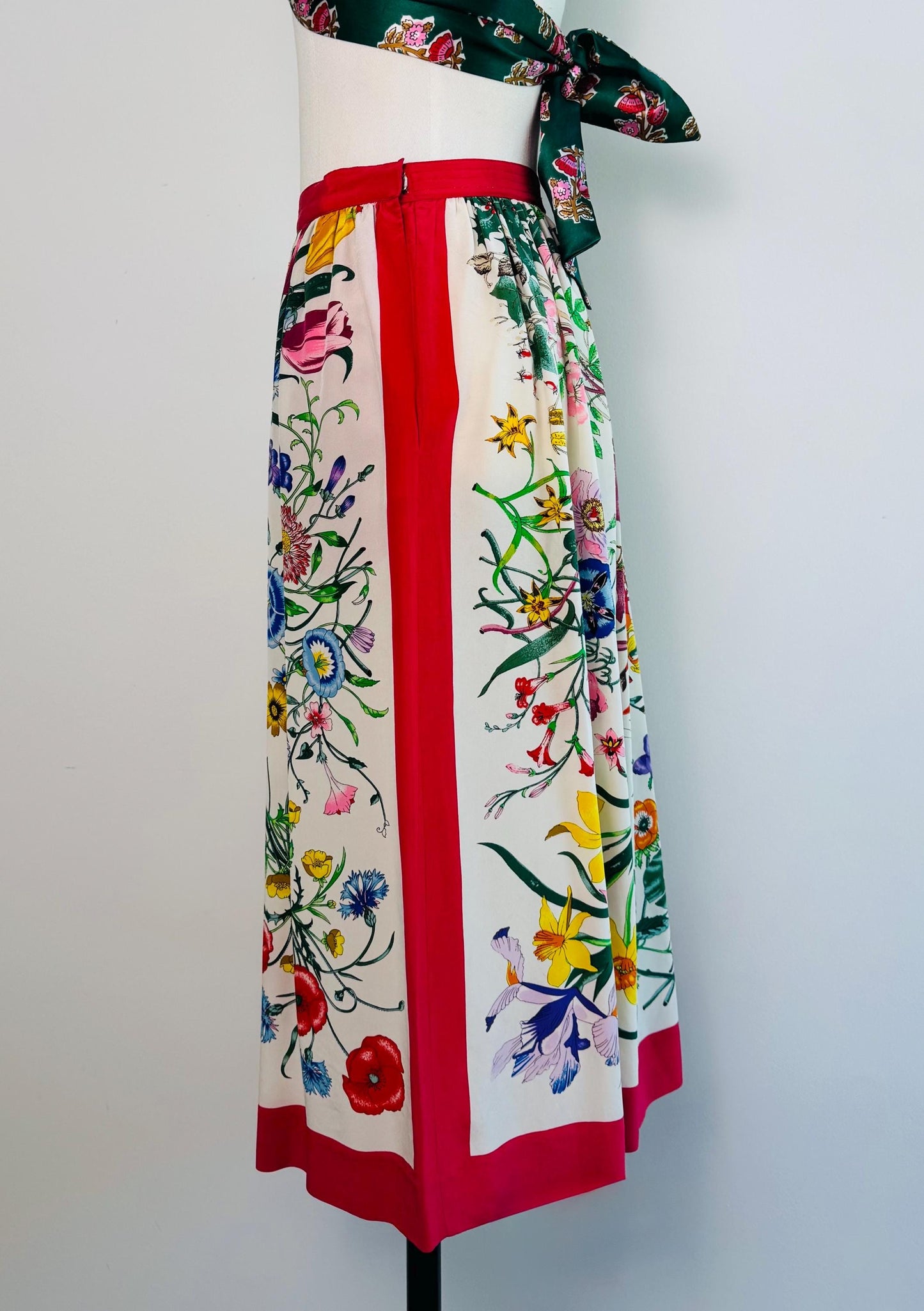 Vintage Silk Flora Print Skirt