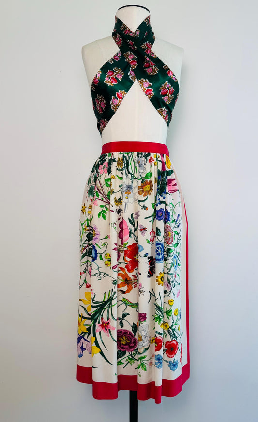 Vintage Silk Flora Print Skirt
