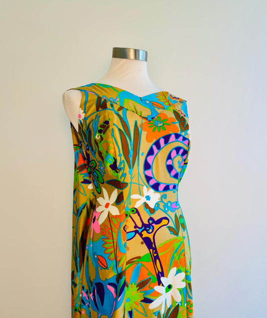OOAK Hawaiian Tikki Printed Cotton Capelet Dress