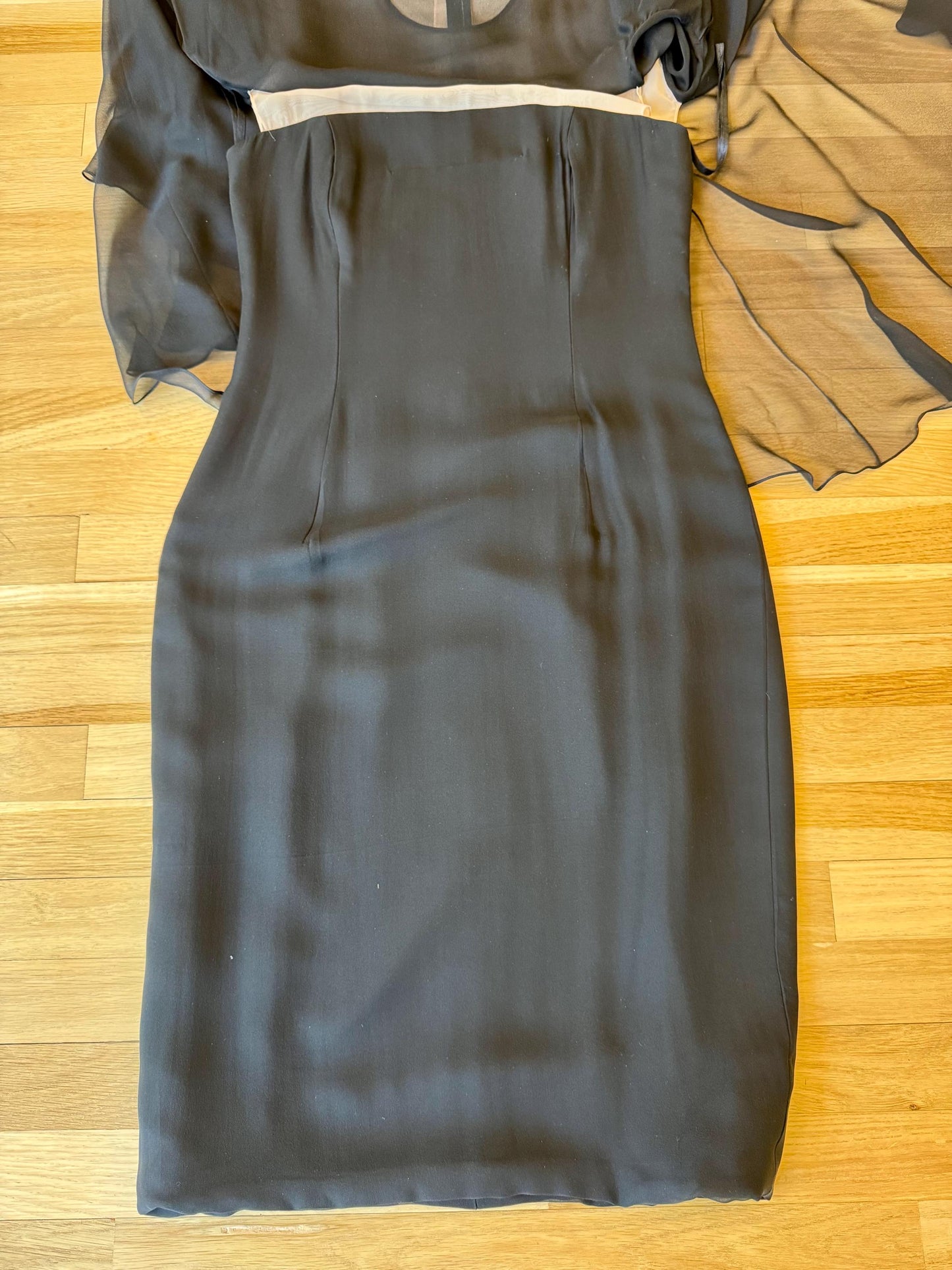 60s Travilla Black Silk Chiffon Cocktail Dress
