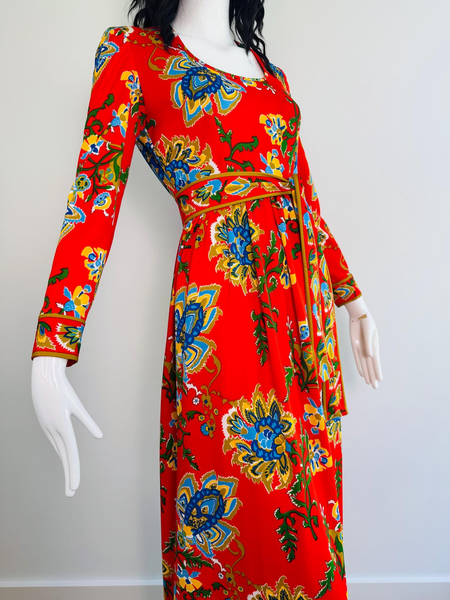 70s Anne Fogarty Printed Jersey Maxi Dress