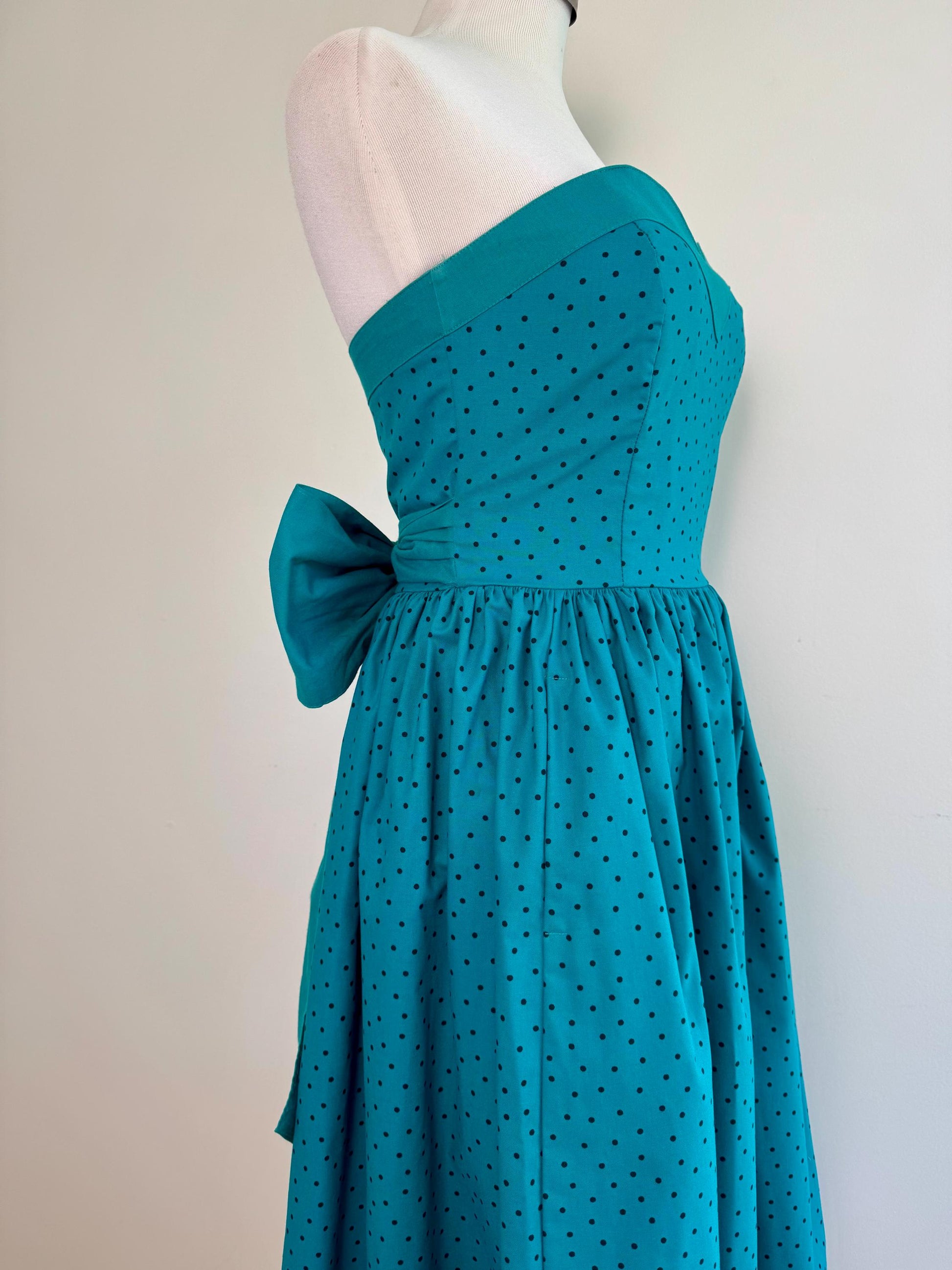 80s LAURA ASHLEY Strapless Full Skirt Big Bow Dress