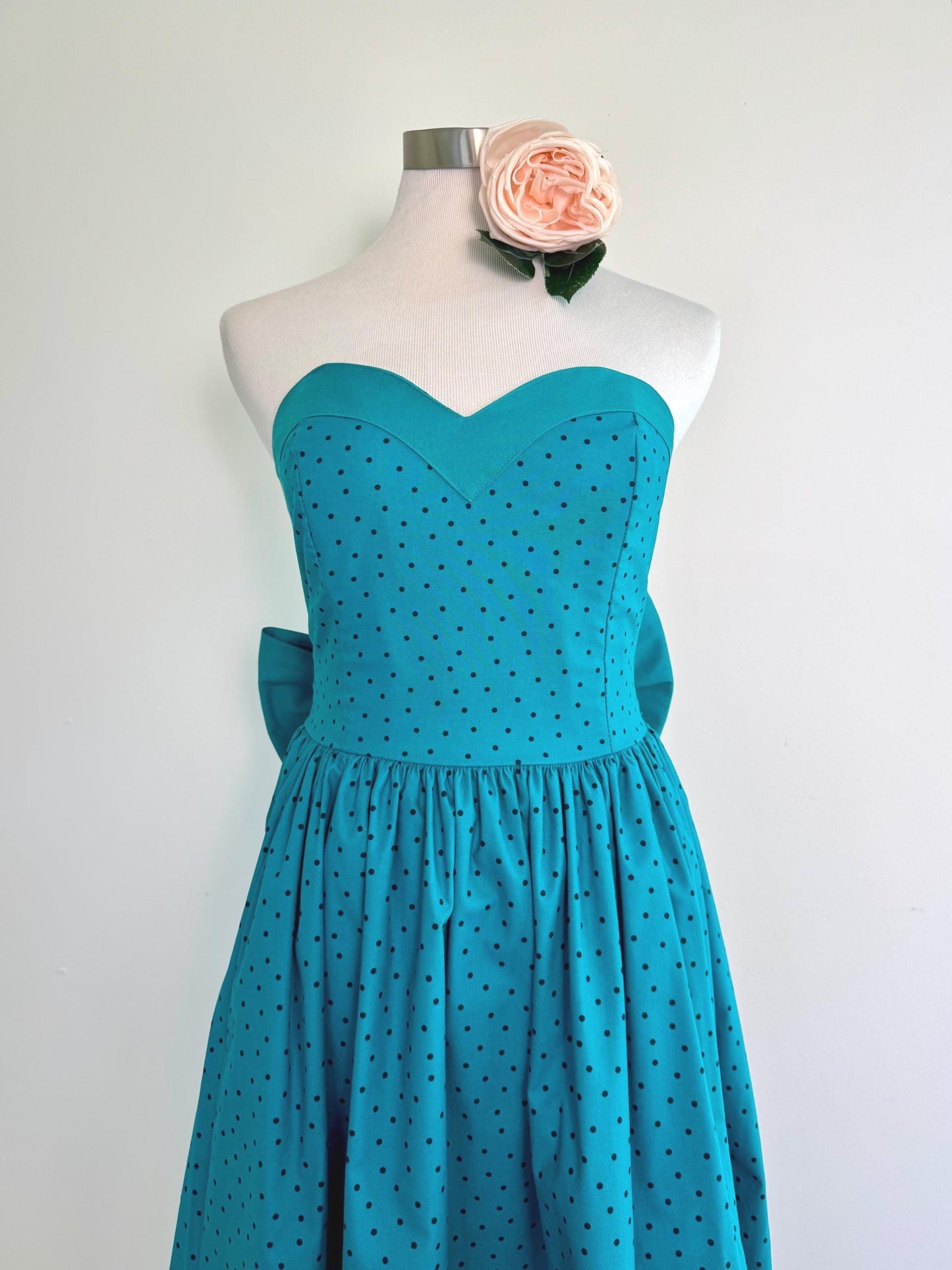 80s LAURA ASHLEY Strapless Full Skirt Big Bow Dress