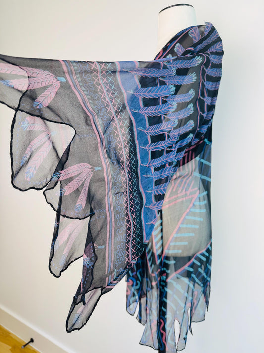 Zandra Rhodes Archival 1970s Silk Feather Tunic