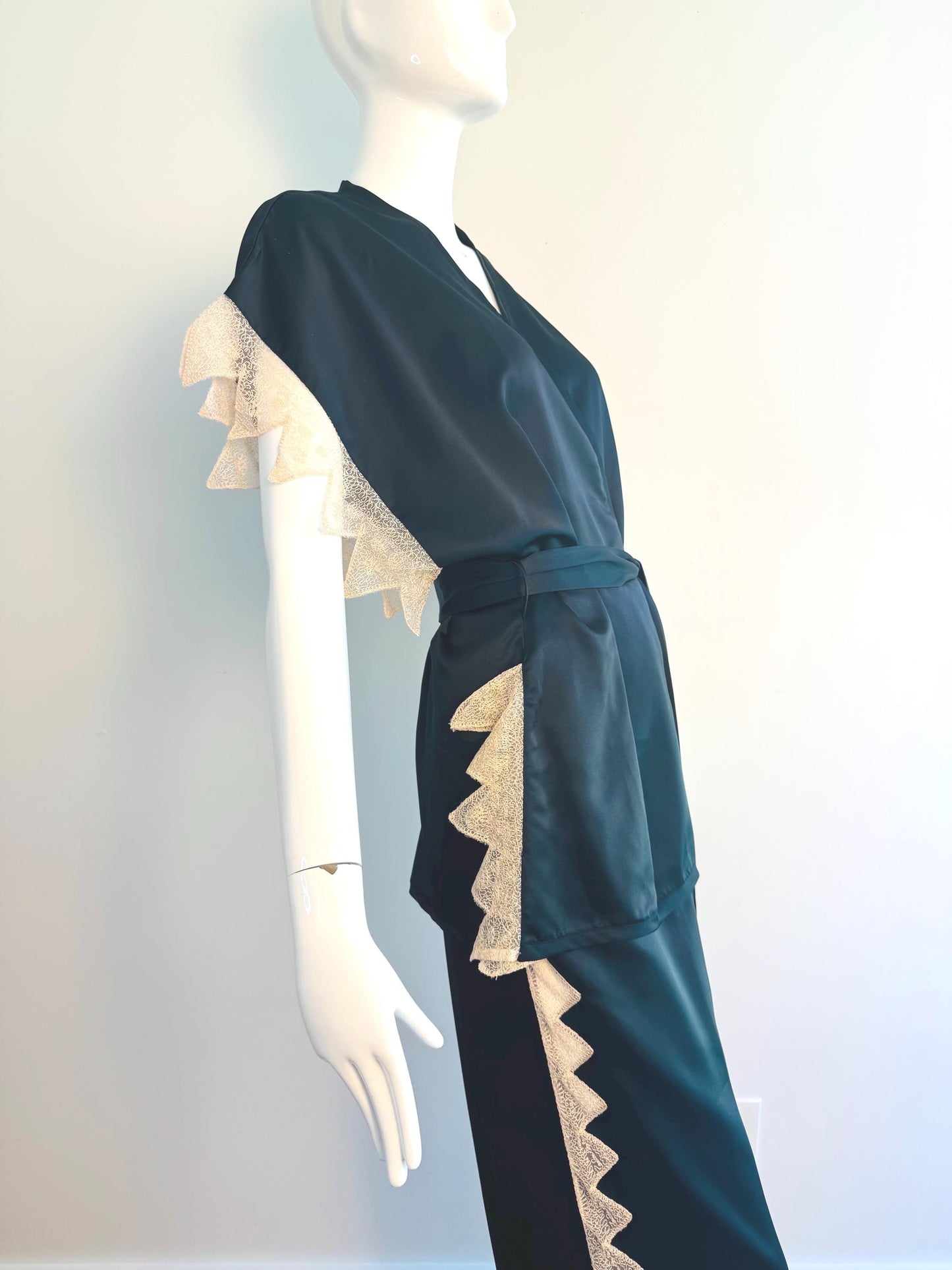 Zandra Rhodes Satin and Lace Kimono Pant Set