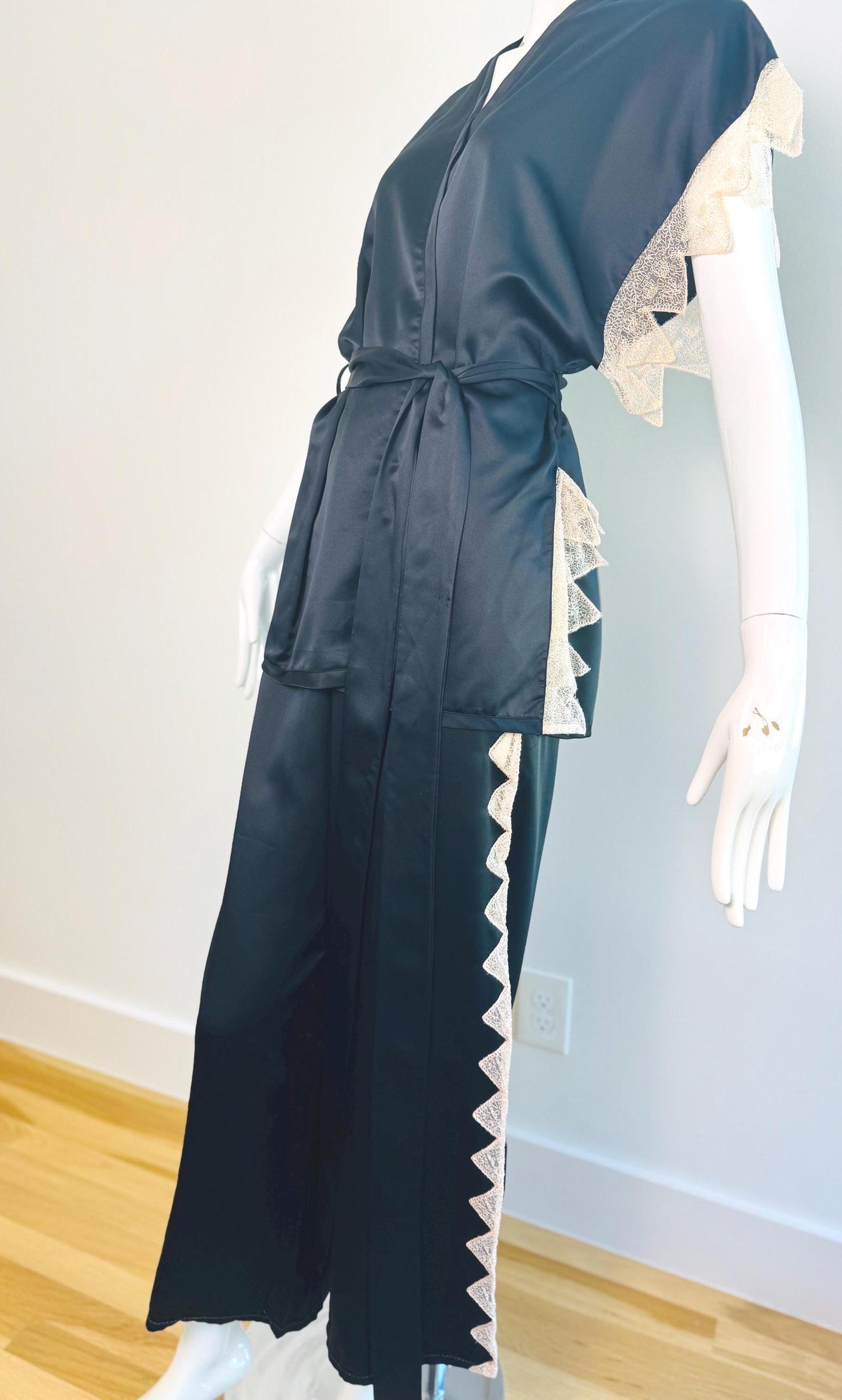 Zandra Rhodes Satin and Lace Kimono Pant Set