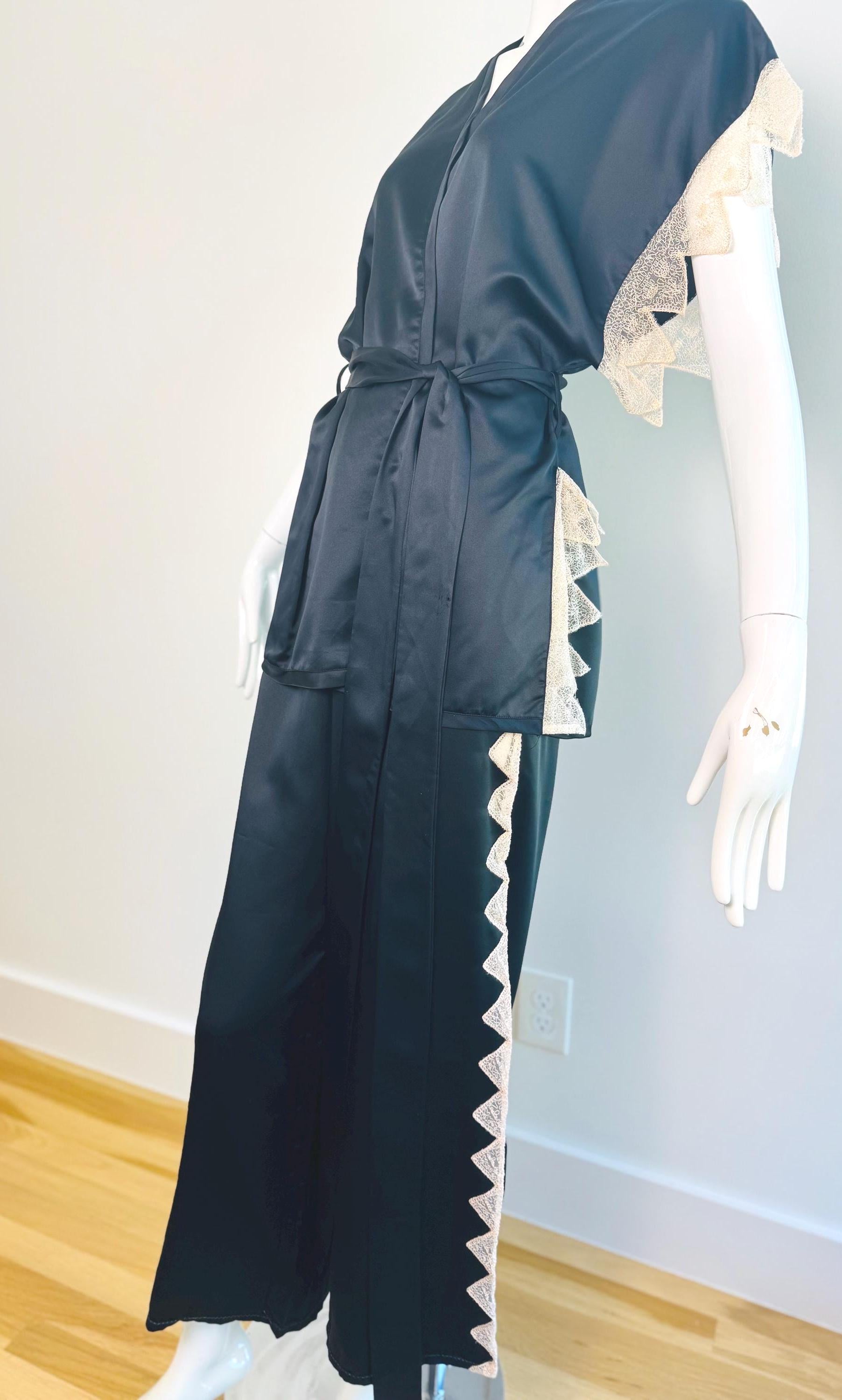 Zandra Rhodes Satin and Lace Kimono Pant Set