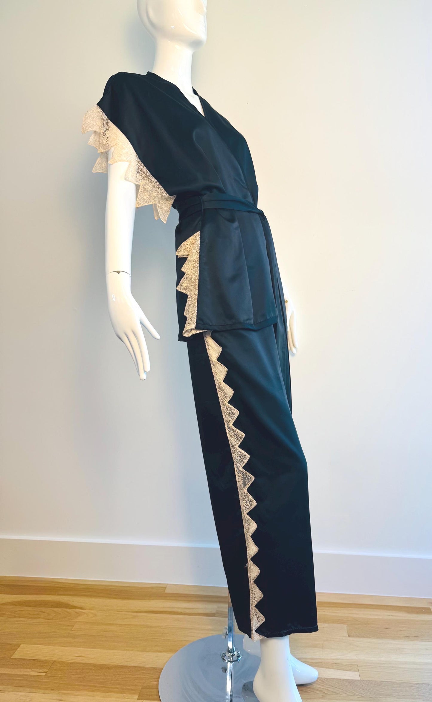 Zandra Rhodes Satin and Lace Kimono Pant Set