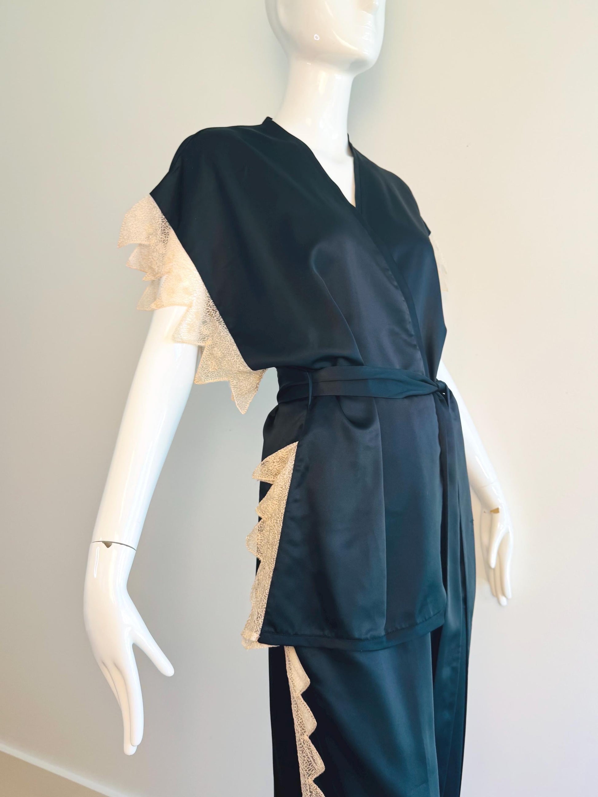 Zandra Rhodes Satin and Lace Kimono Pant Set