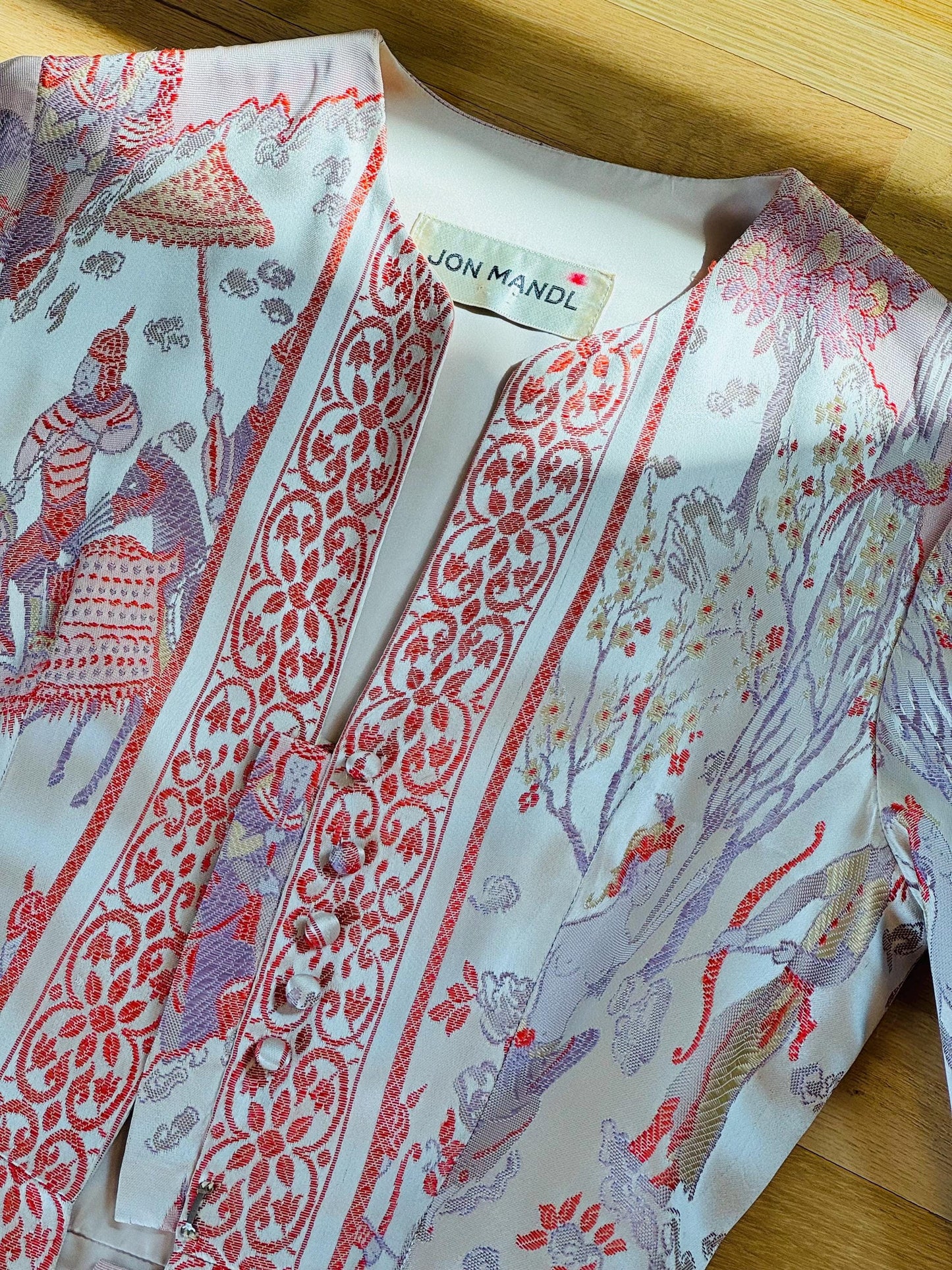 Rare 60s Jon Mandl Silk Jacquard Asian Floral Gown