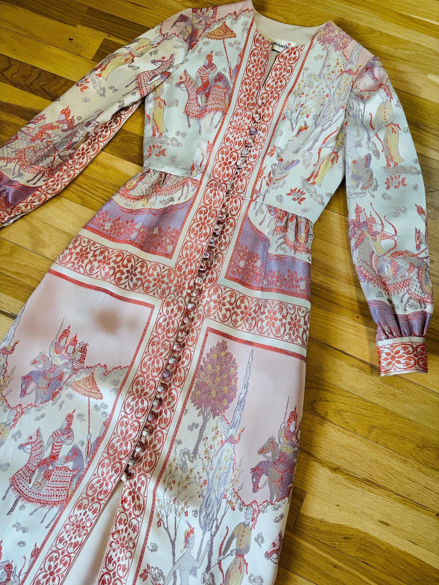 Rare 60s Jon Mandl Silk Jacquard Asian Floral Gown