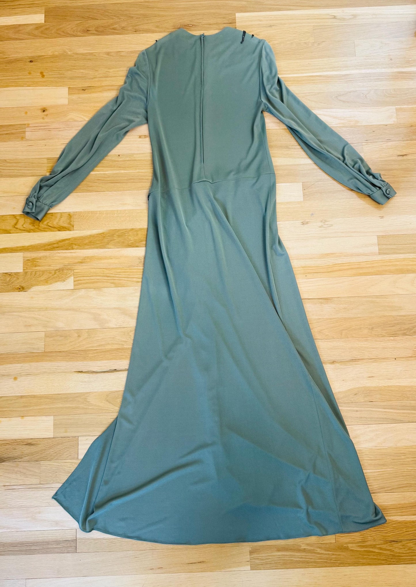 70s John Anthony Silk Jersey Hand Beaded Surrealist Bird Gown