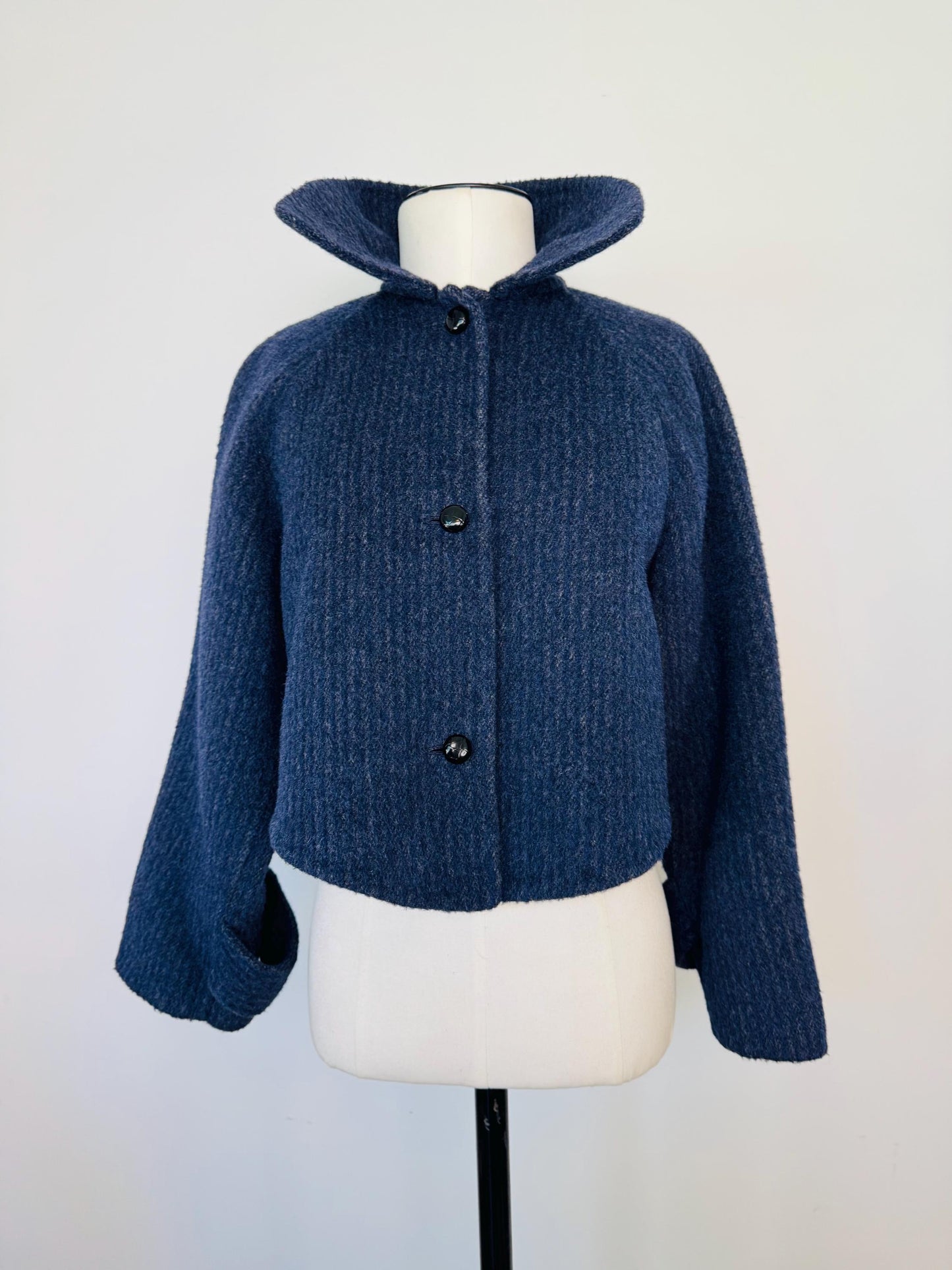 70s Geoffrey Beene Wool Cropped Jacket with Printed Blouse