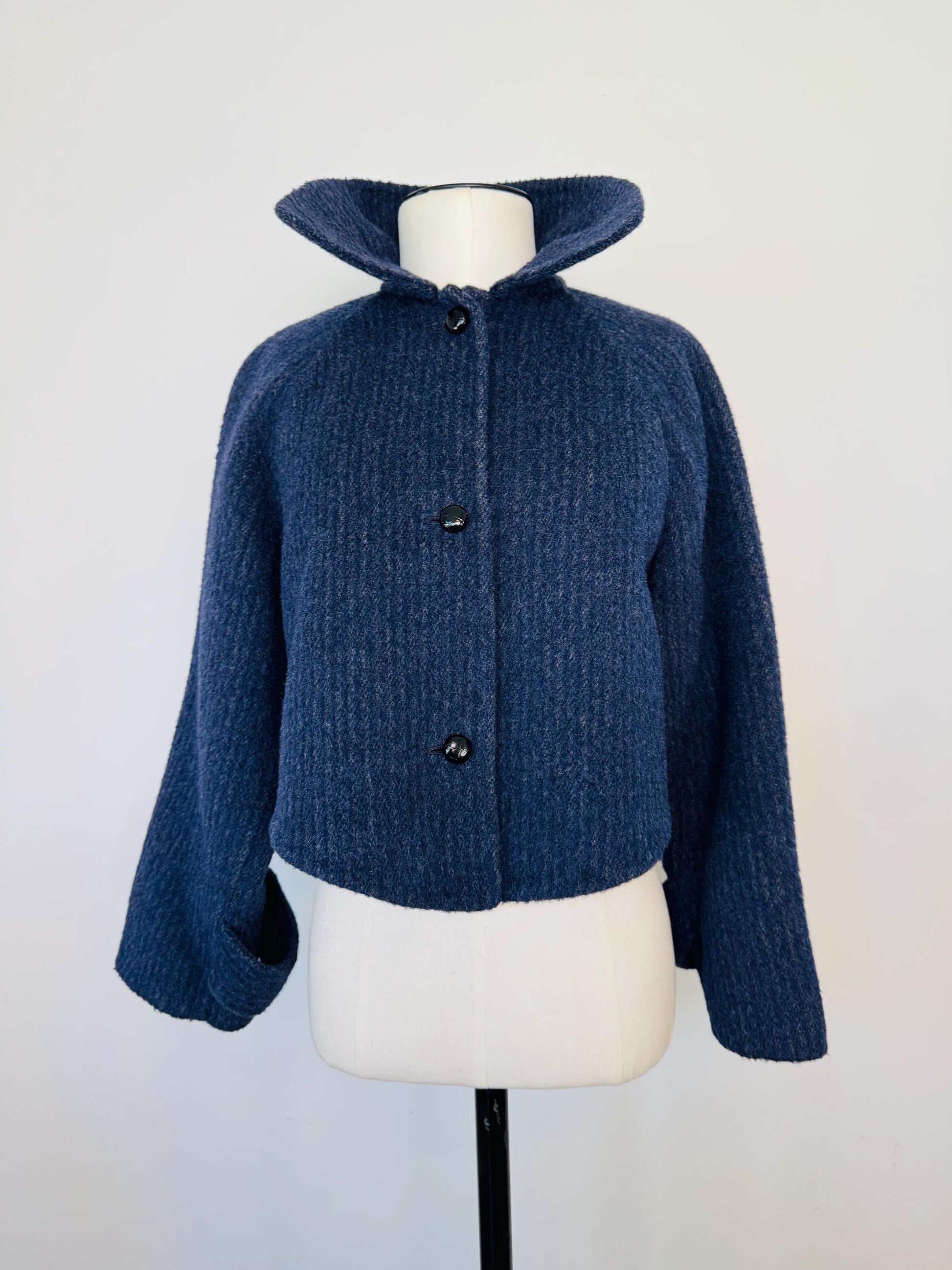 70s Geoffrey Beene Wool Cropped Jacket with Printed Blouse