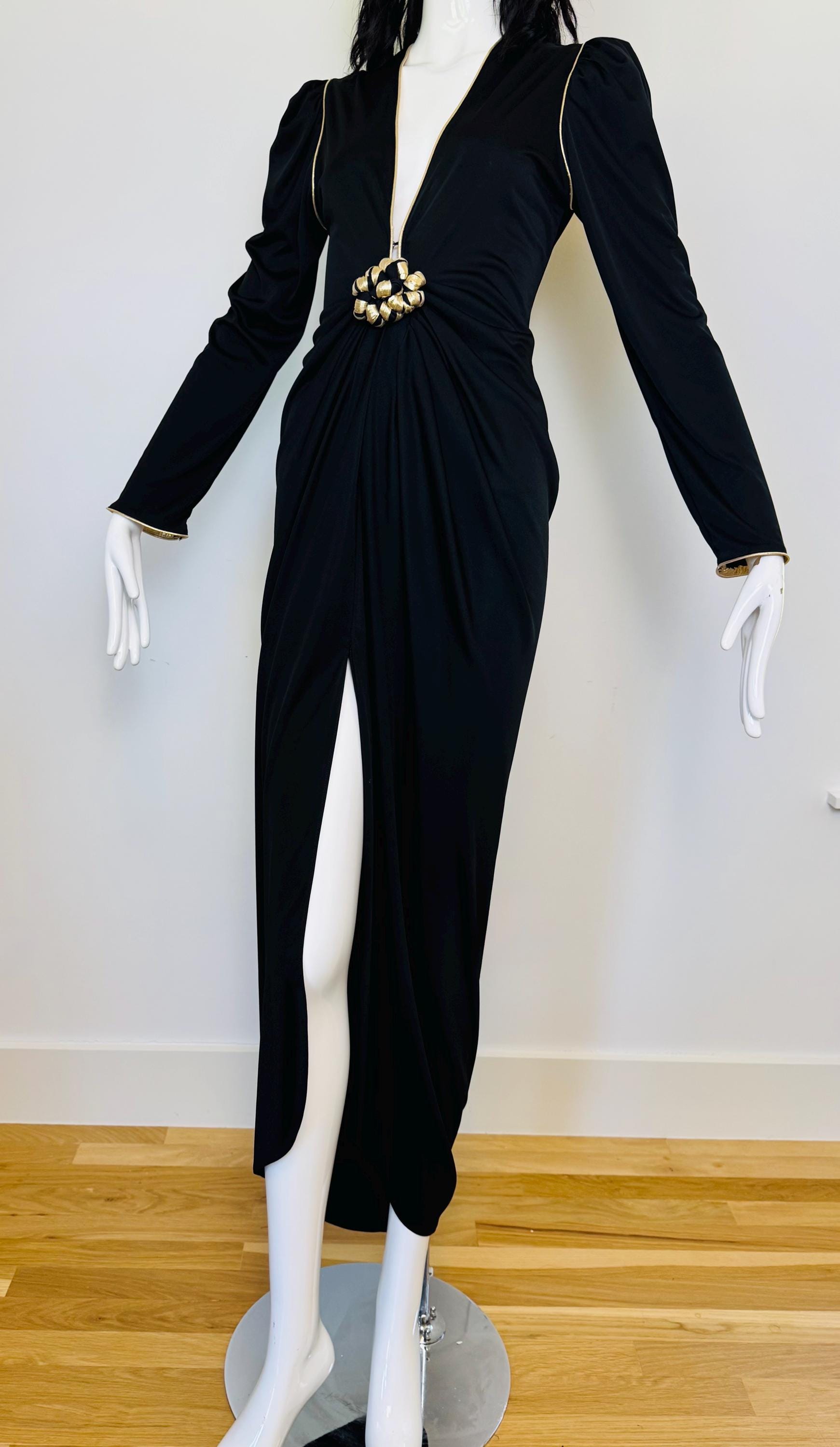 Disco Era Bill Tice Plunging Black and Gold Gown