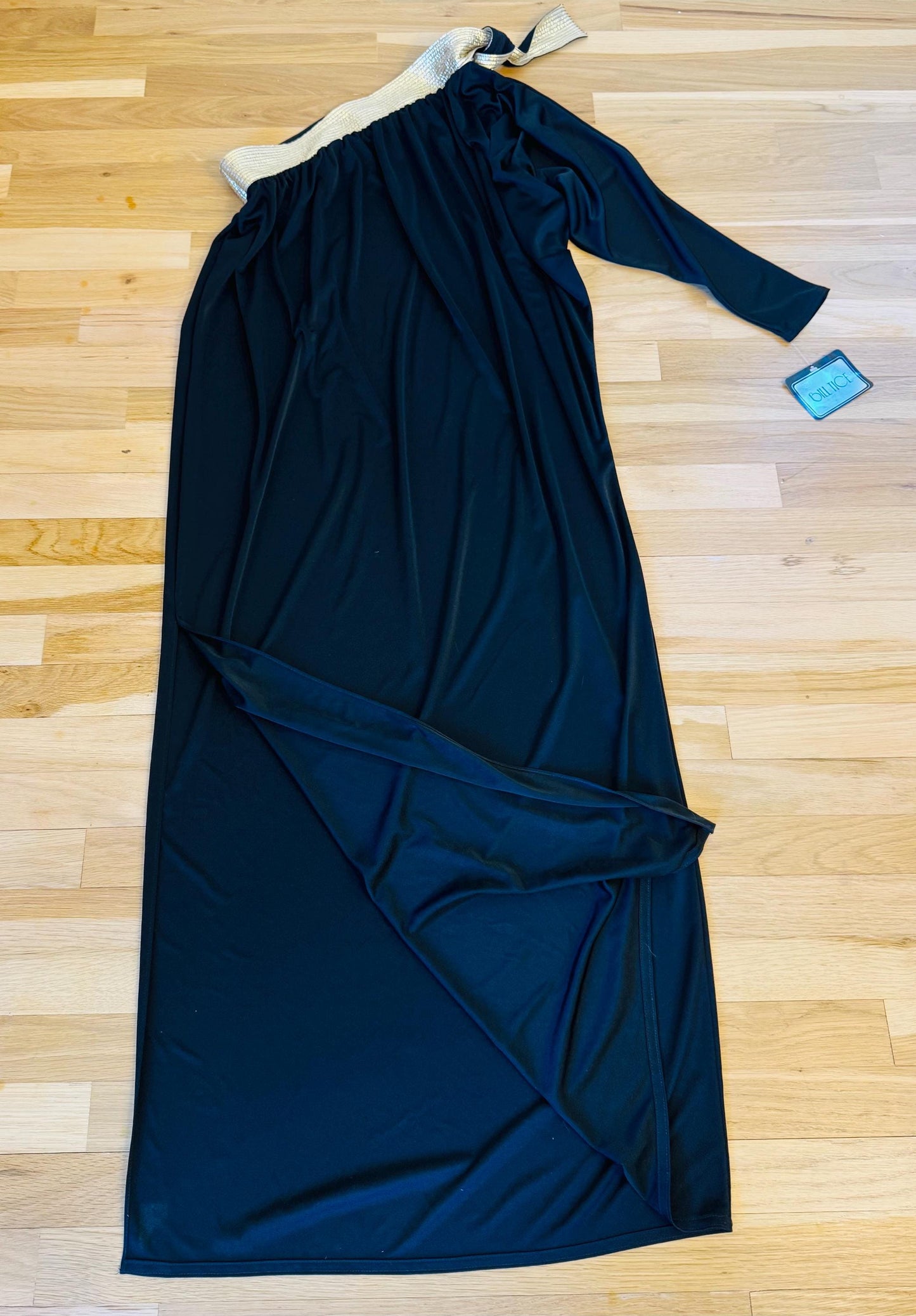 Disco Era Bill Tice One Shoulder Black and Gold Gown NWT