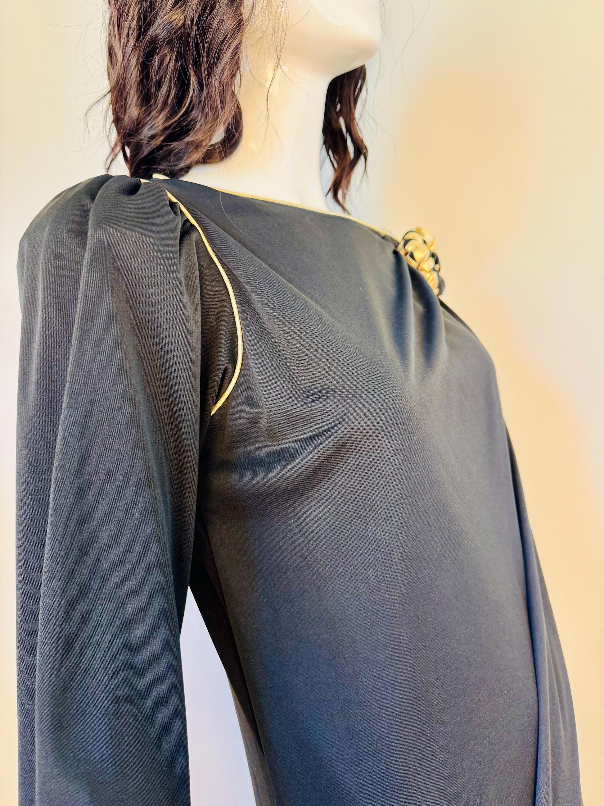 Disco Era Bill Tice Black and Gold Jersey Gown