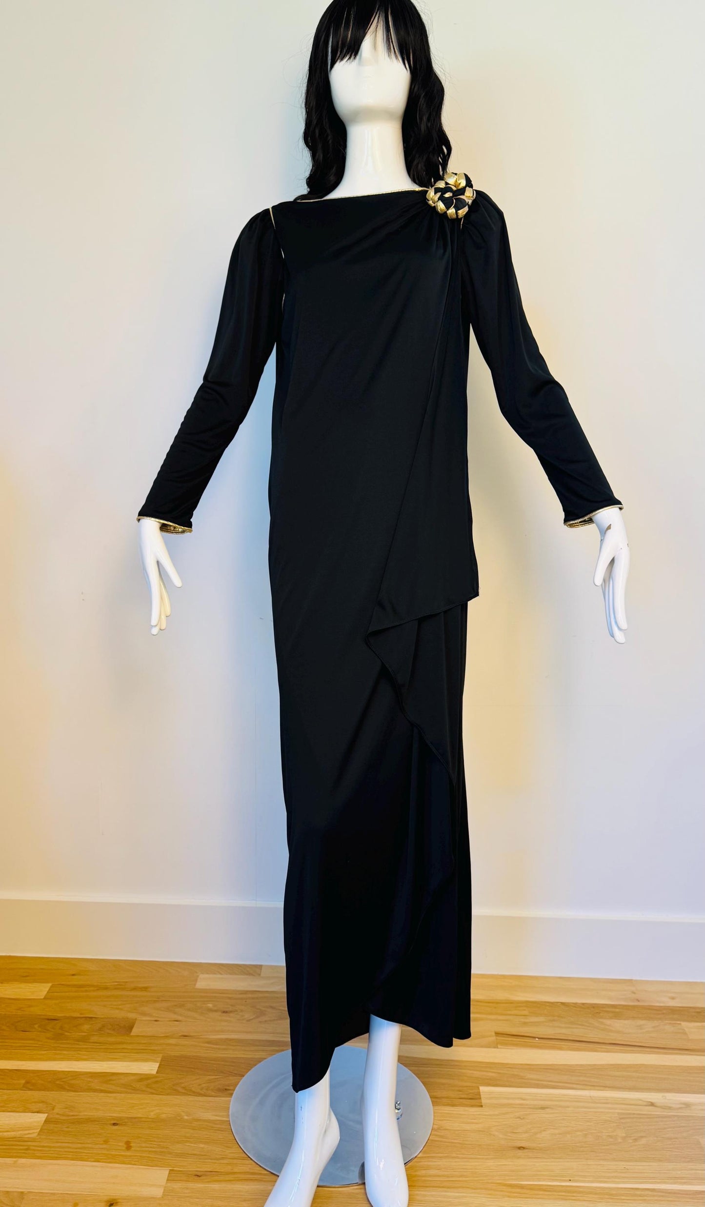 Disco Era Bill Tice Black and Gold Jersey Gown