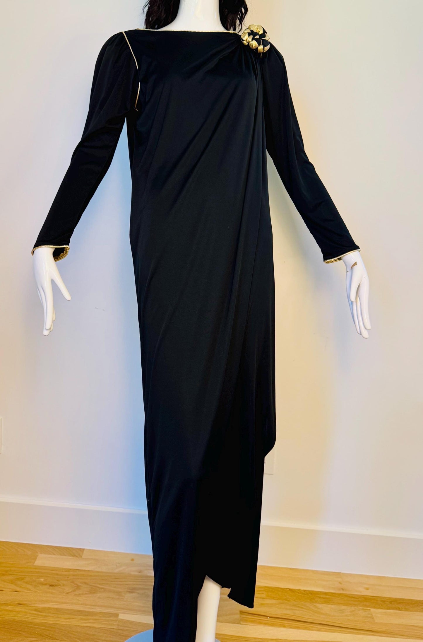 Disco Era Bill Tice Black and Gold Jersey Gown