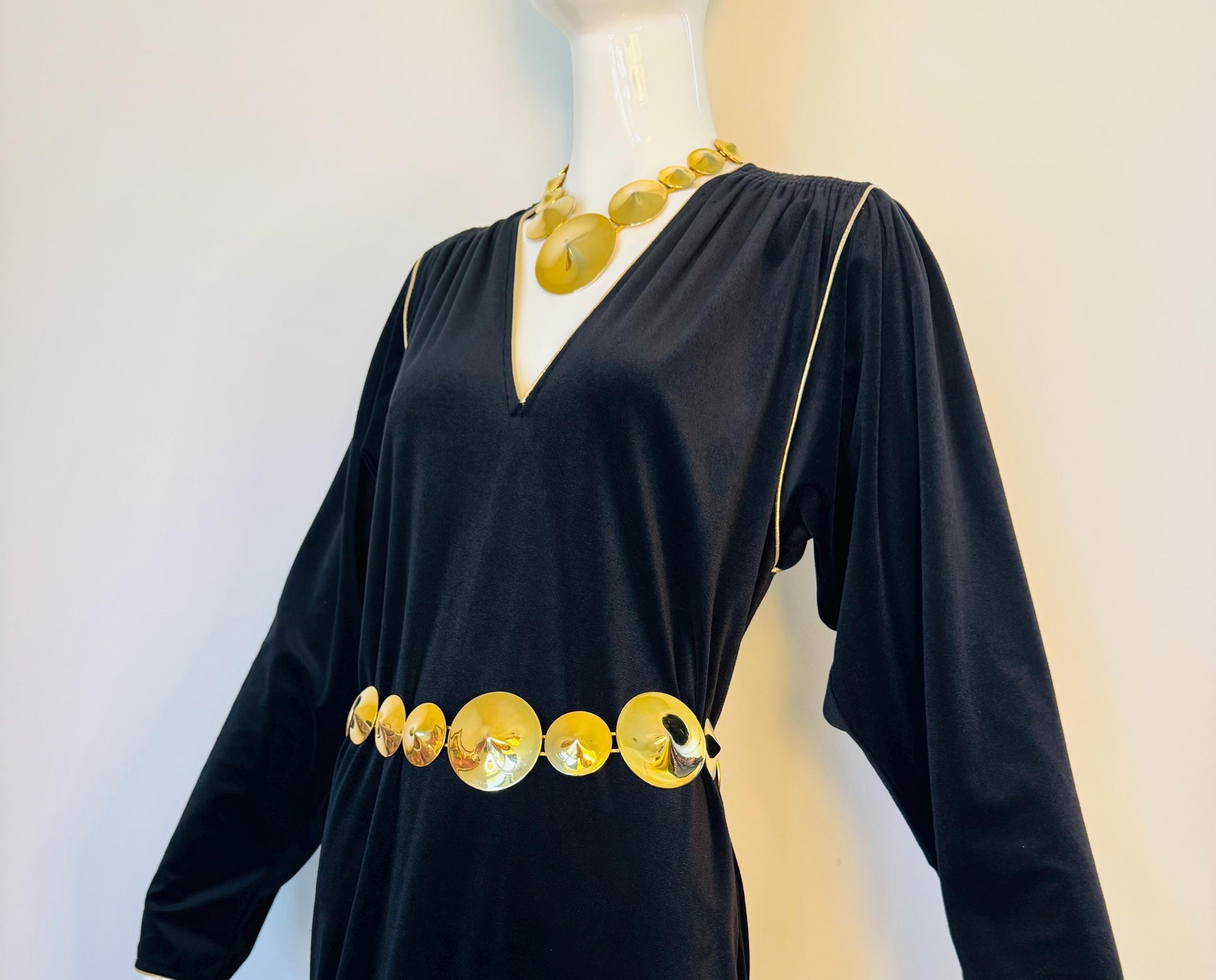 Disco Era Gold Plated Chain Belt, Necklace and Earrings Set