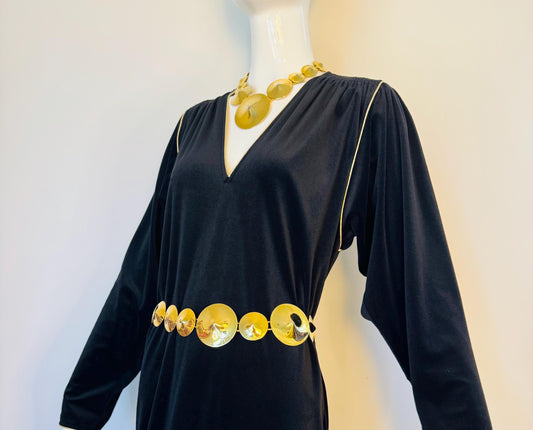 Disco Era Gold Plated Chain Belt, Necklace and Earrings Set