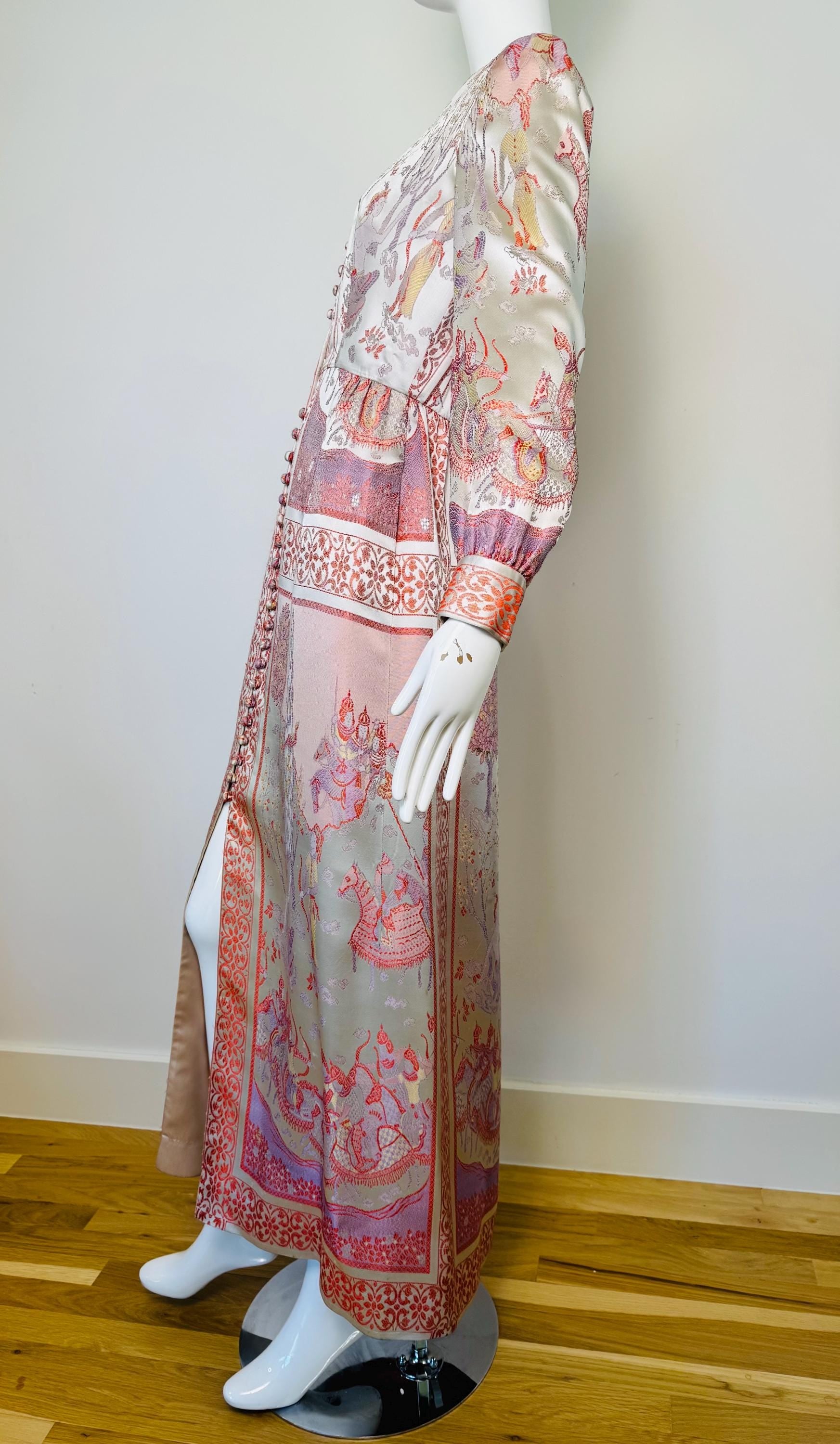 Rare 60s Jon Mandl Silk Jacquard Asian Floral Gown