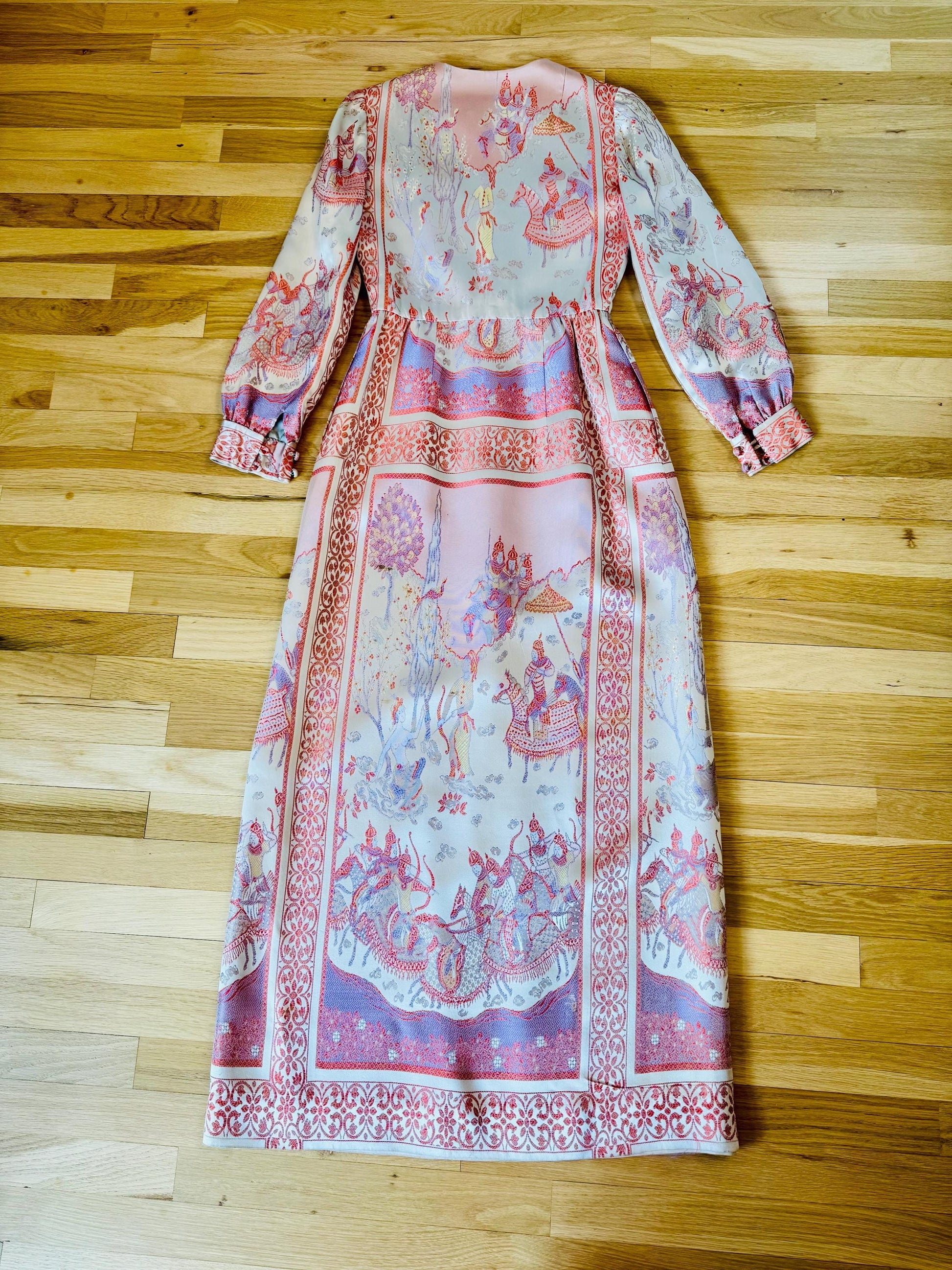 Rare 60s Jon Mandl Silk Jacquard Asian Floral Gown