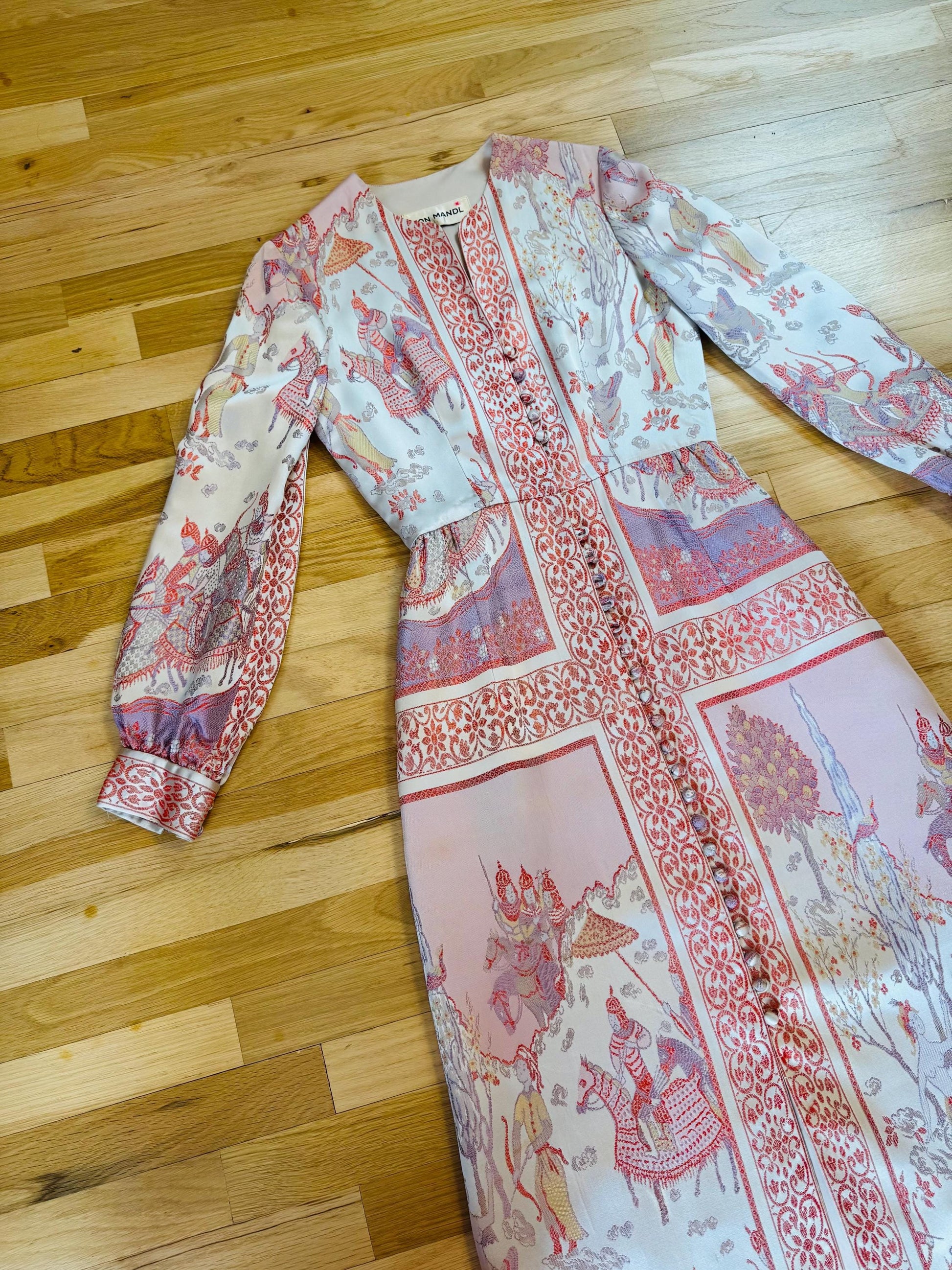 Rare 60s Jon Mandl Silk Jacquard Asian Floral Gown