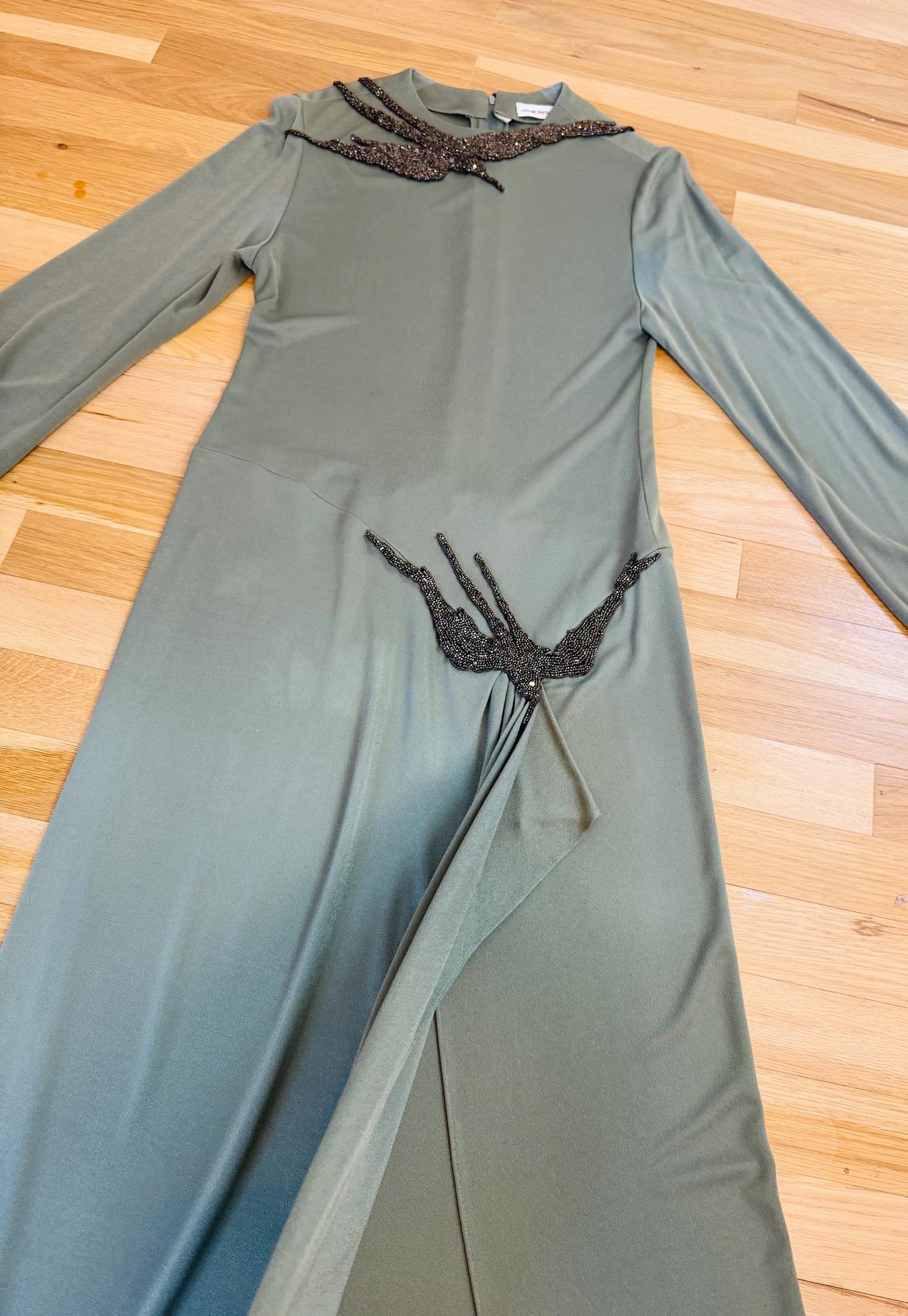 70s John Anthony Silk Jersey Hand Beaded Surrealist Bird Gown