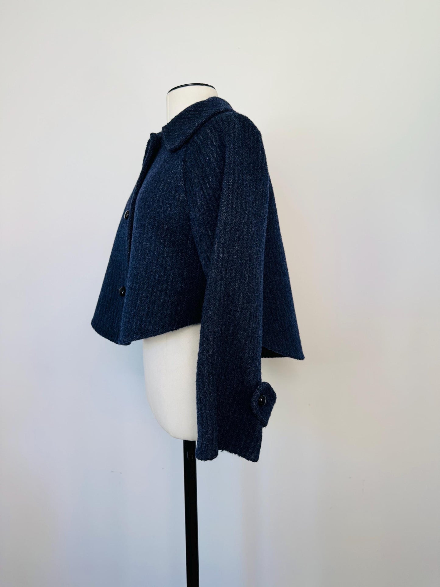 70s Geoffrey Beene Wool Cropped Jacket with Printed Blouse