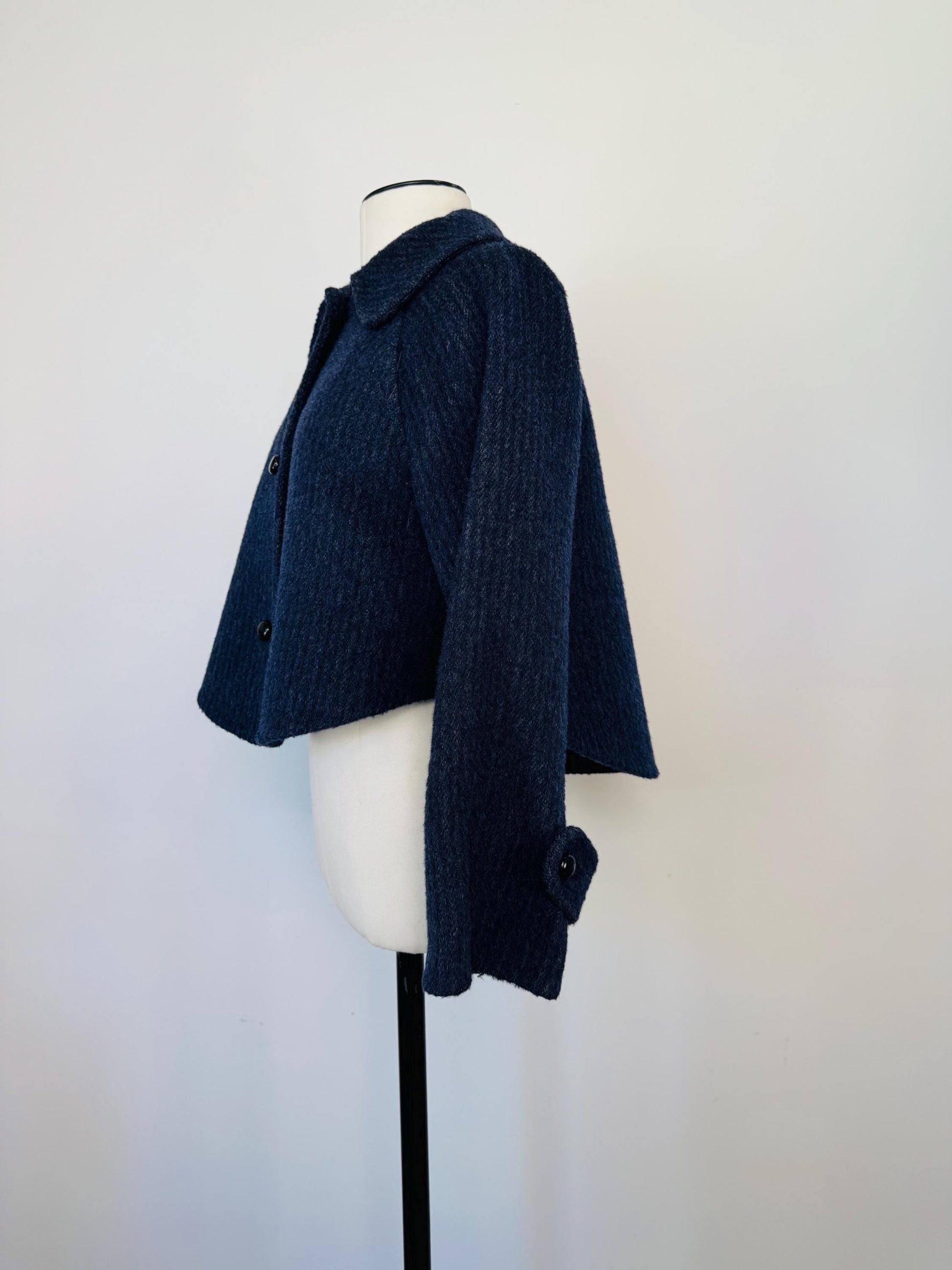 70s Geoffrey Beene Wool Cropped Jacket with Printed Blouse