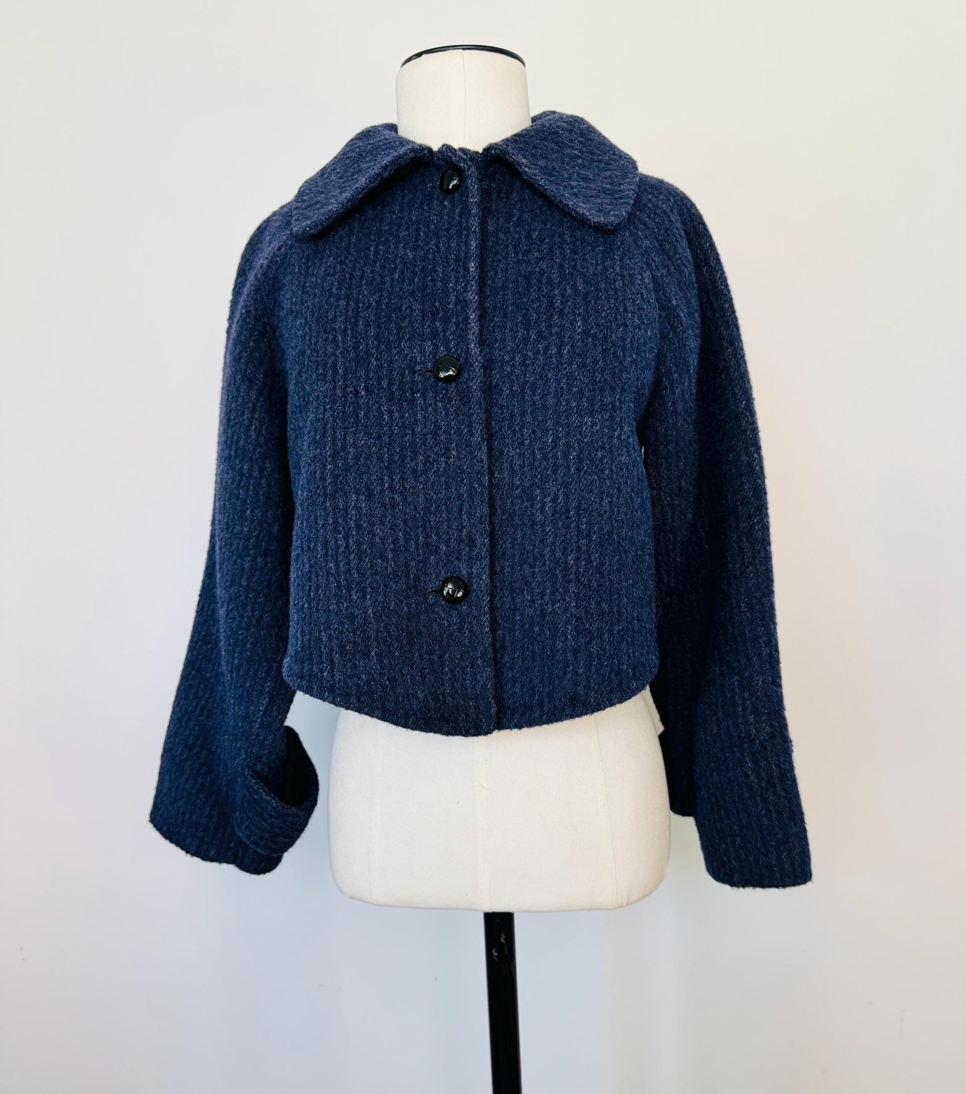 70s Geoffrey Beene Wool Cropped Jacket with Printed Blouse