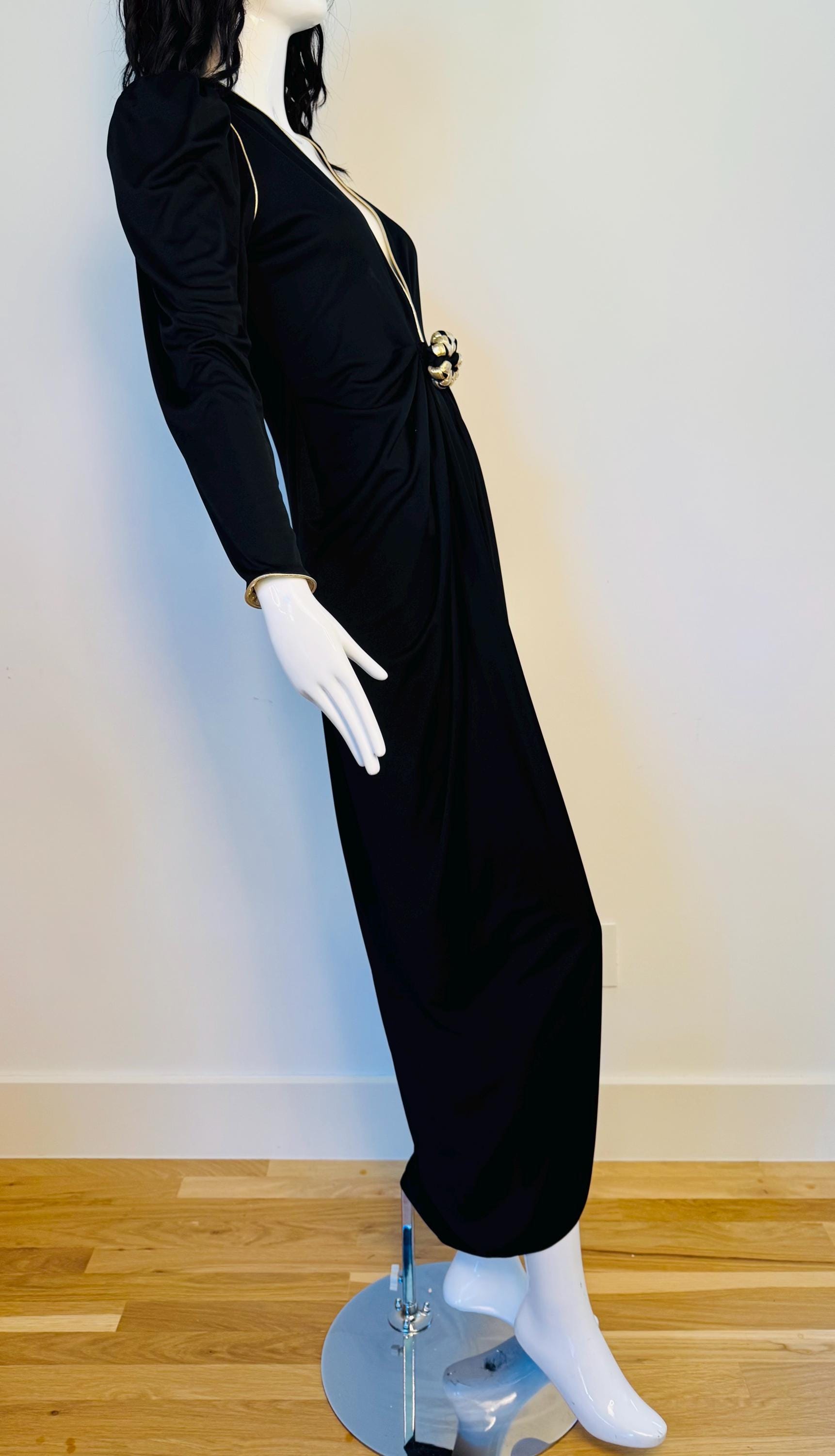 Disco Era Bill Tice Plunging Black and Gold Gown