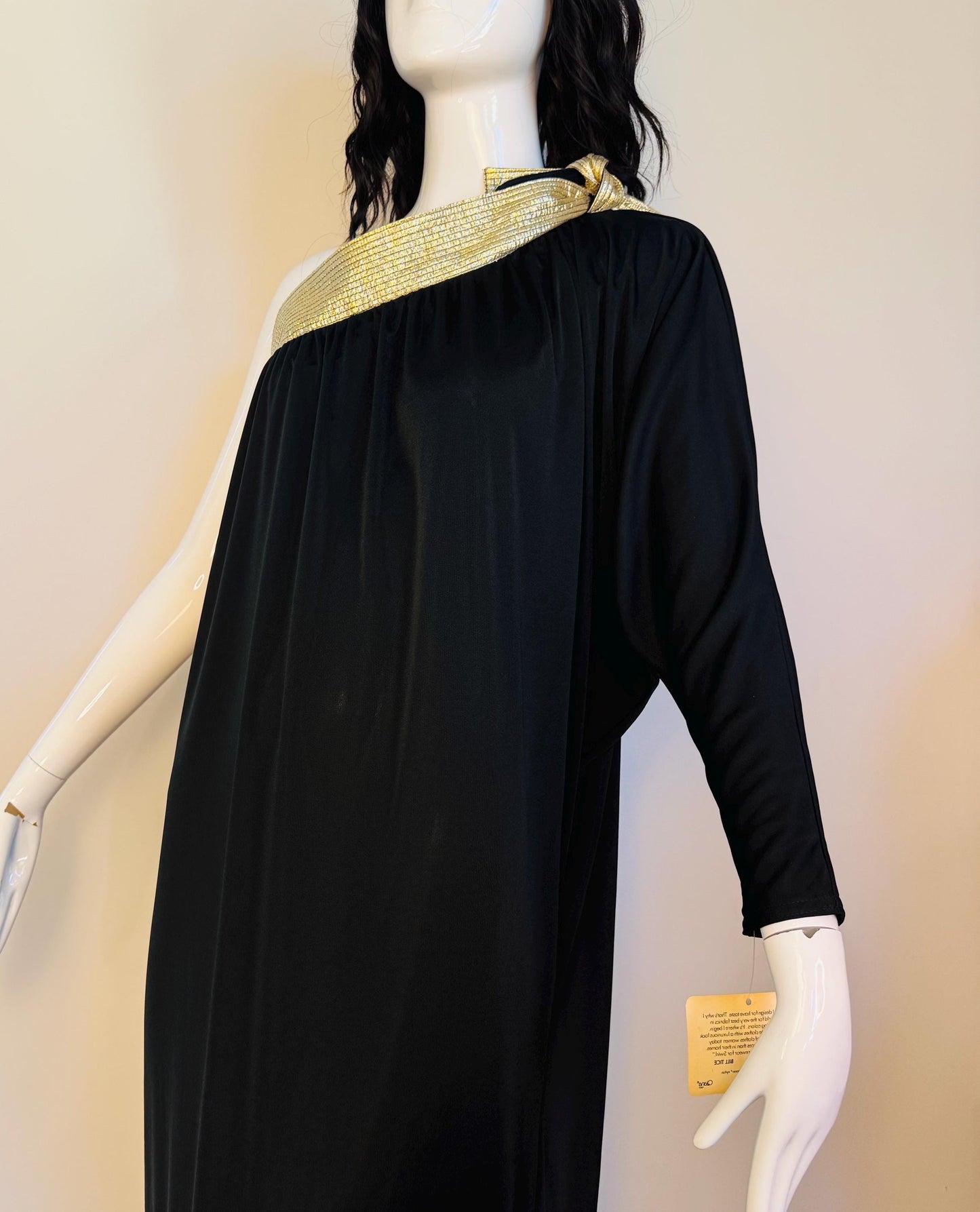 Disco Era Bill Tice One Shoulder Black and Gold Gown NWT