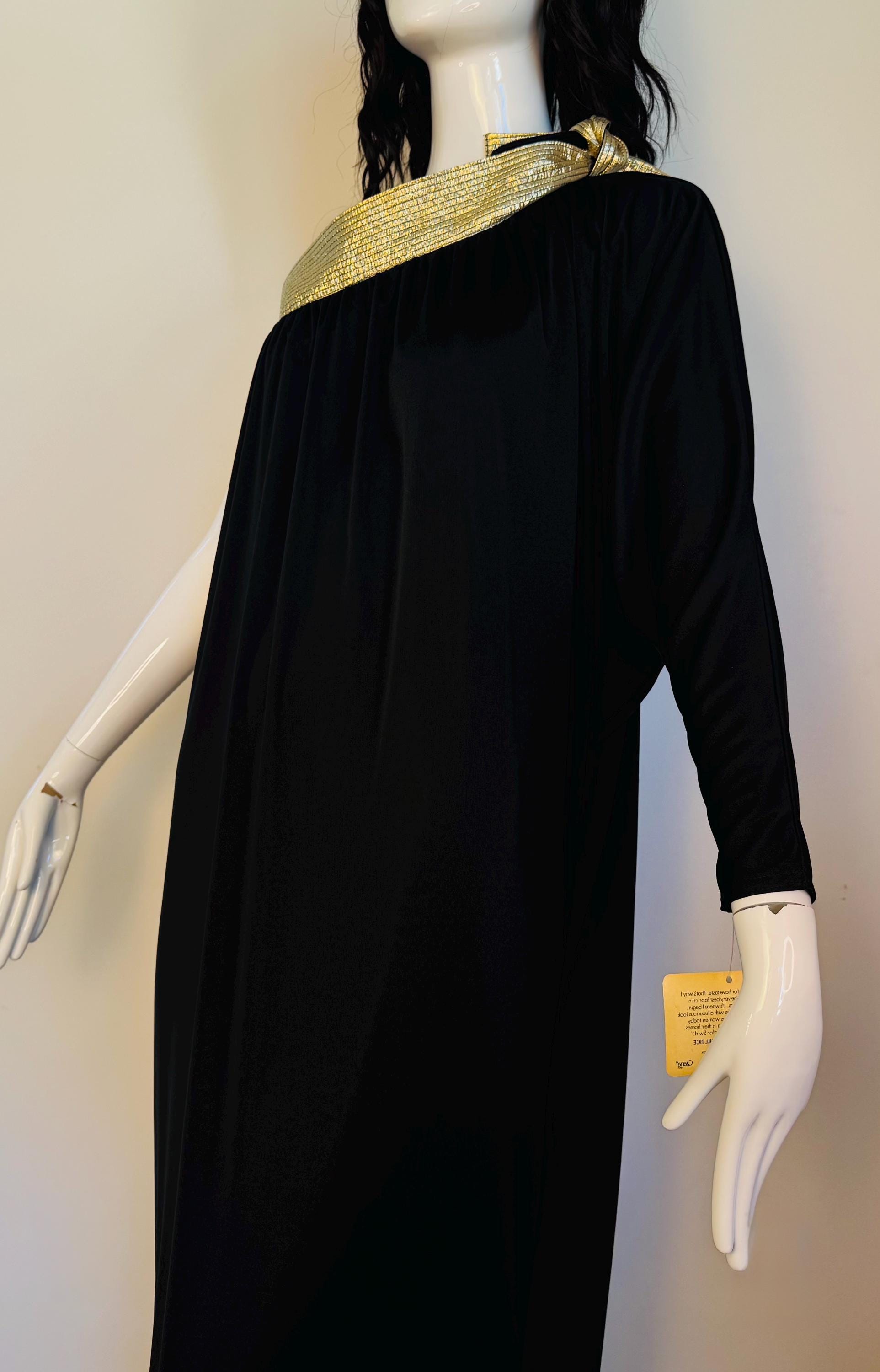 Disco Era Bill Tice One Shoulder Black and Gold Gown NWT
