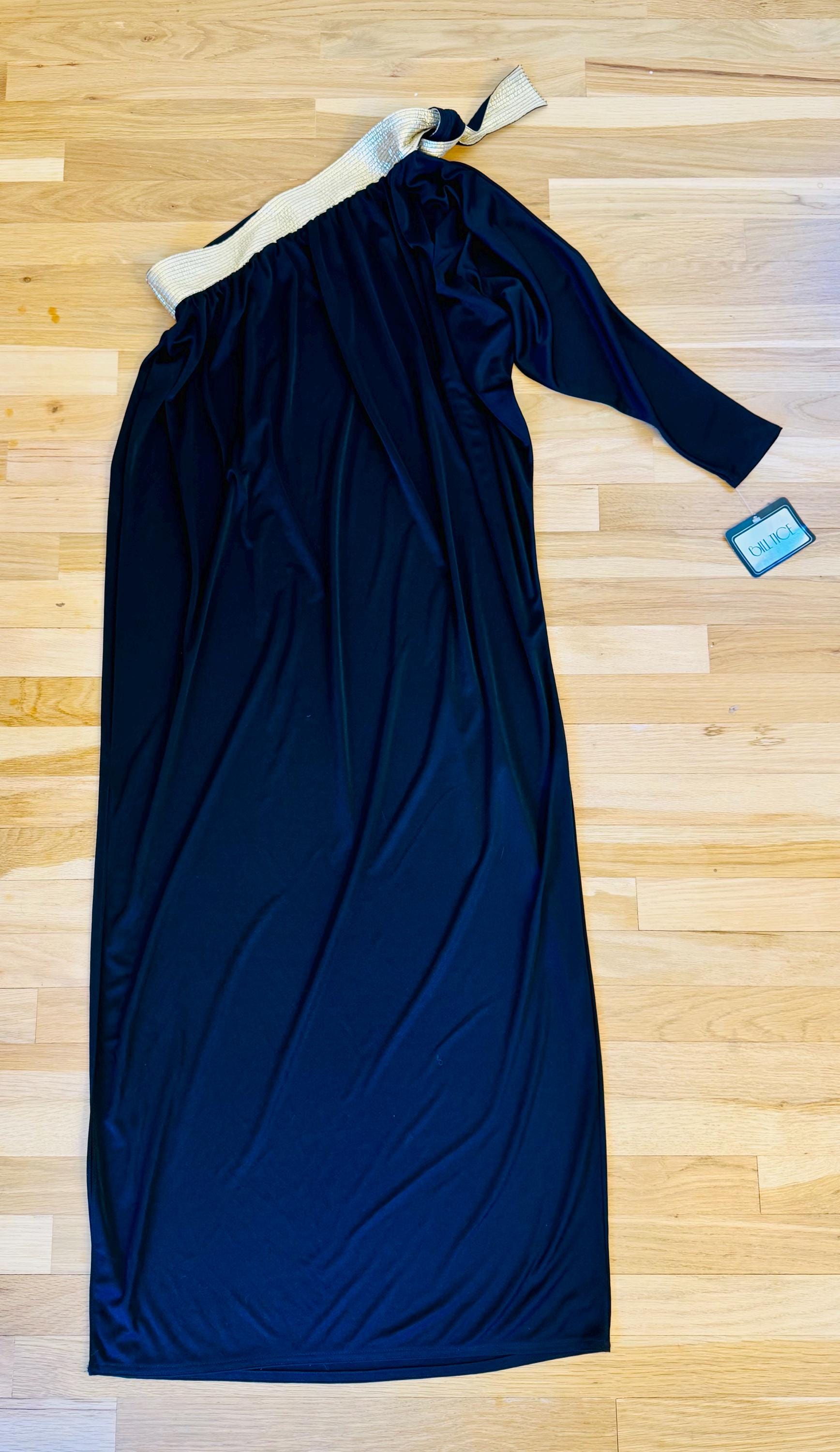 Disco Era Bill Tice One Shoulder Black and Gold Gown NWT