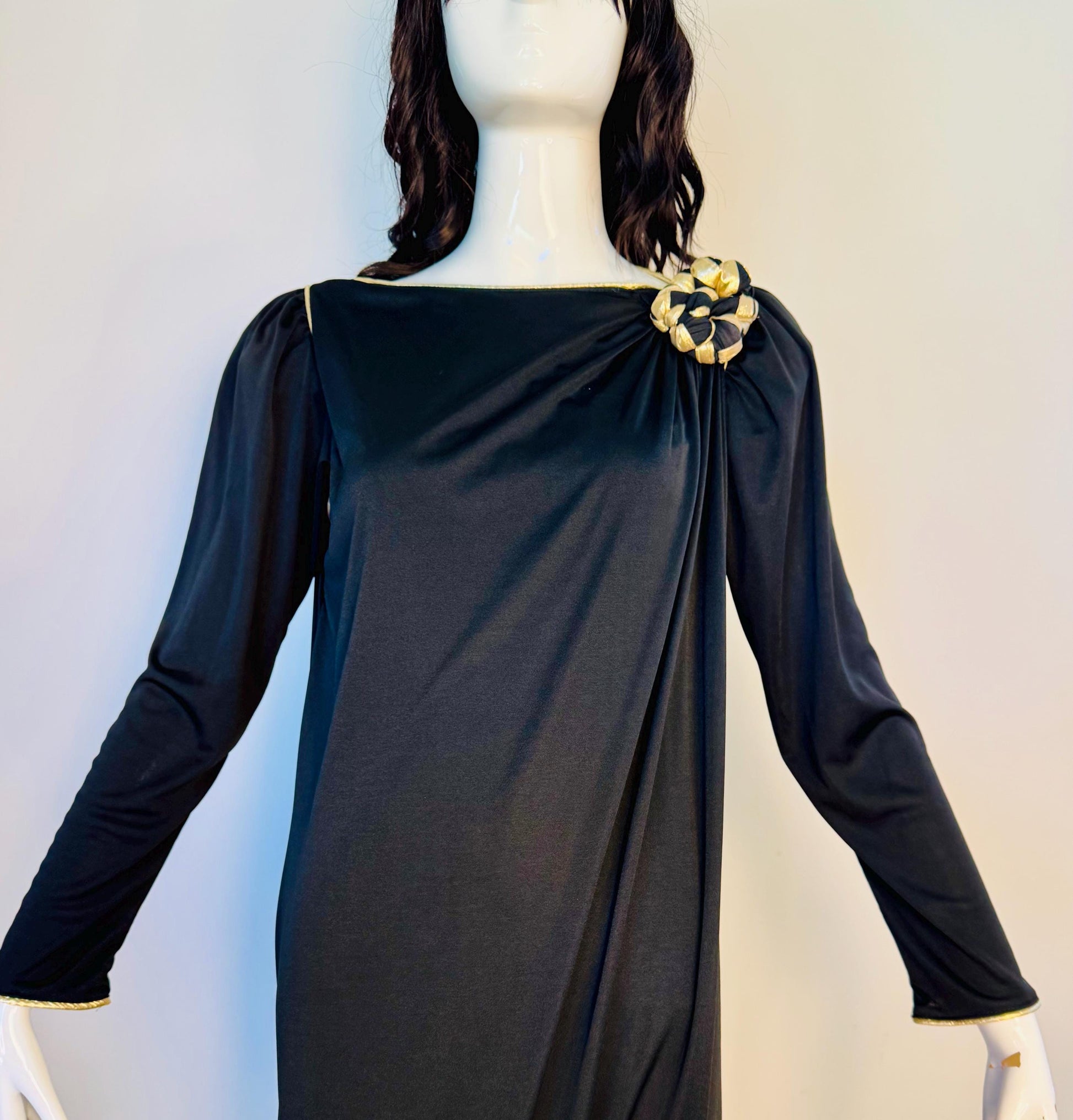 Disco Era Bill Tice Black and Gold Jersey Gown