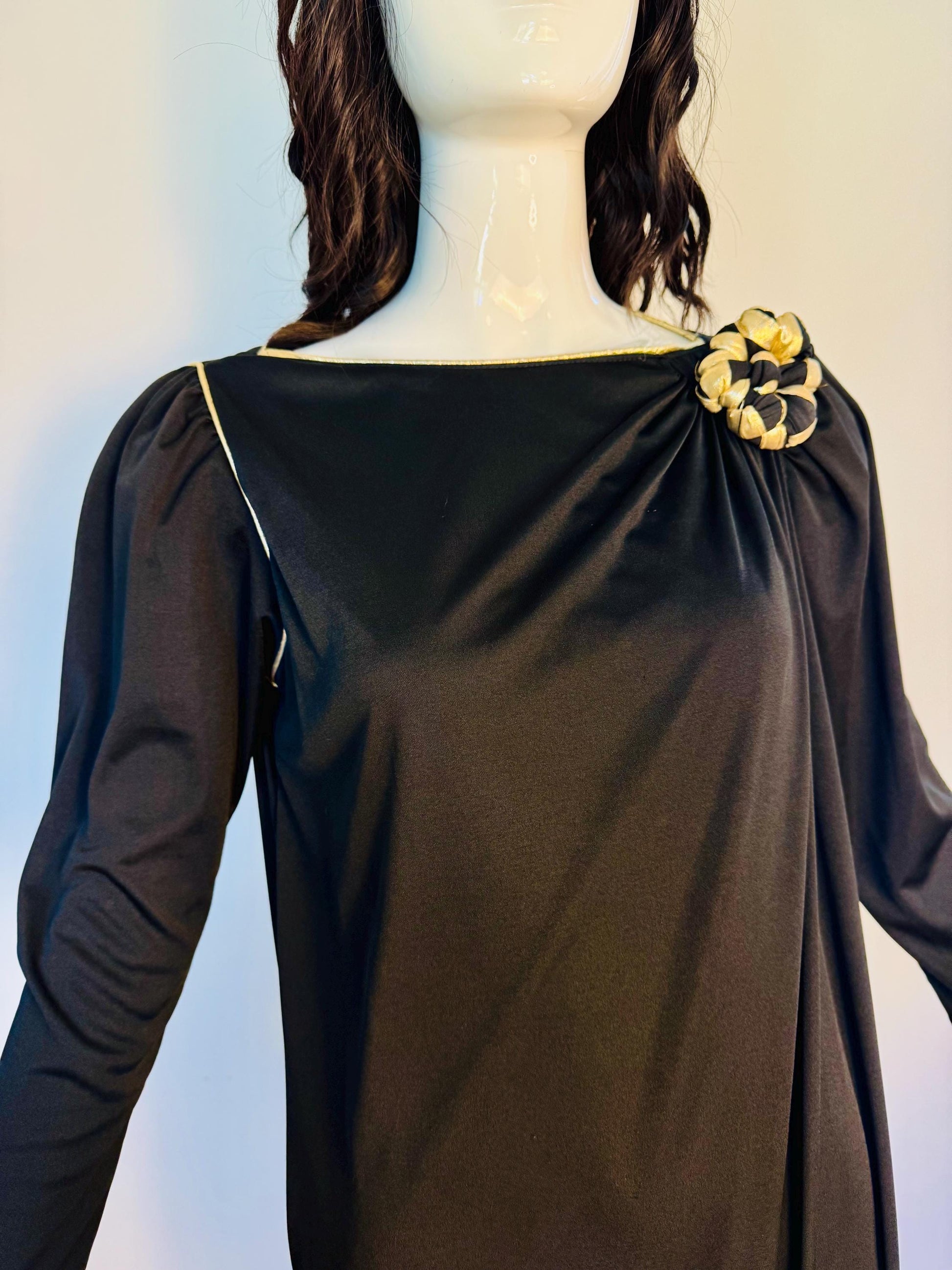 Disco Era Bill Tice Black and Gold Jersey Gown
