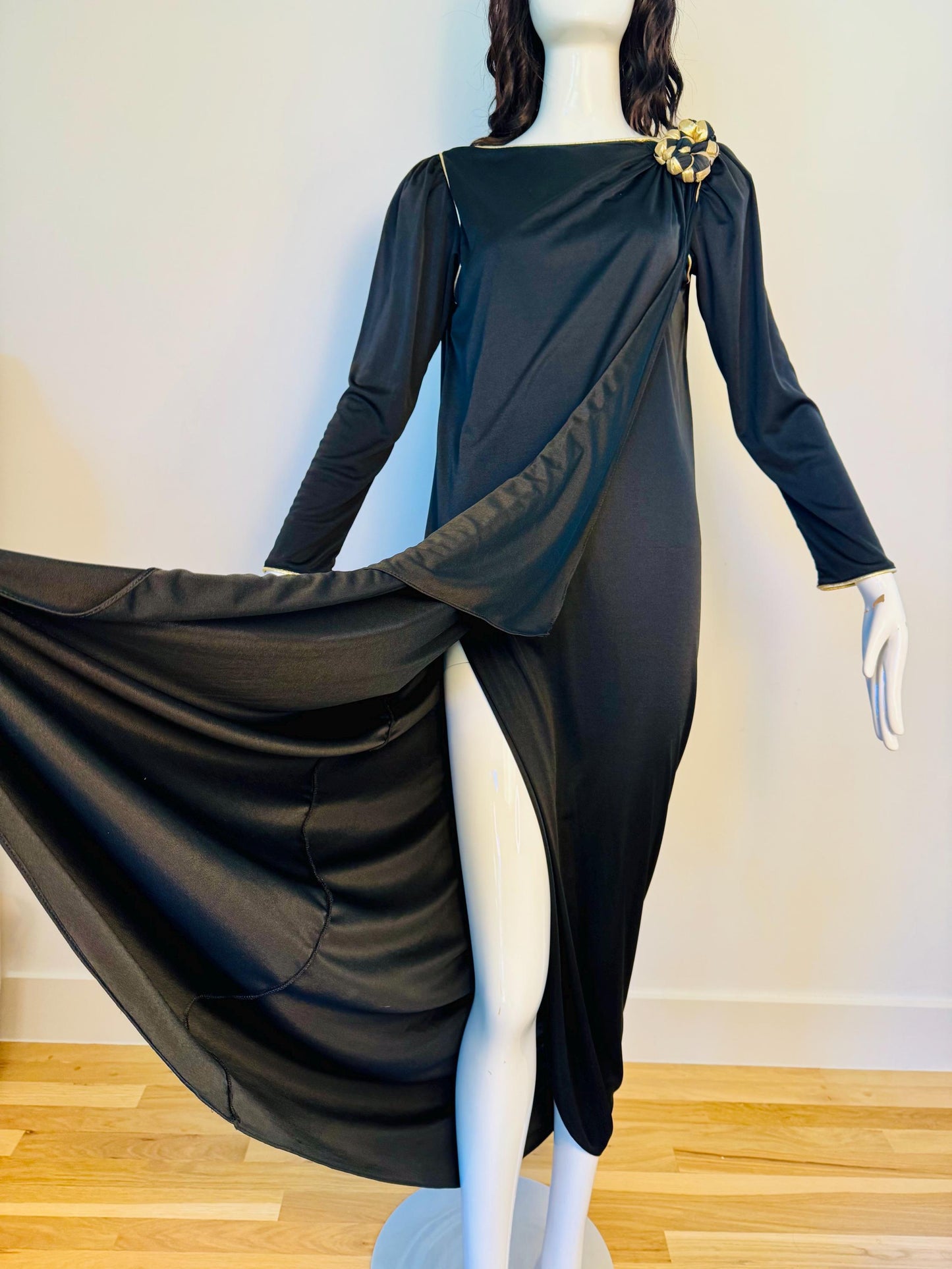Disco Era Bill Tice Black and Gold Jersey Gown