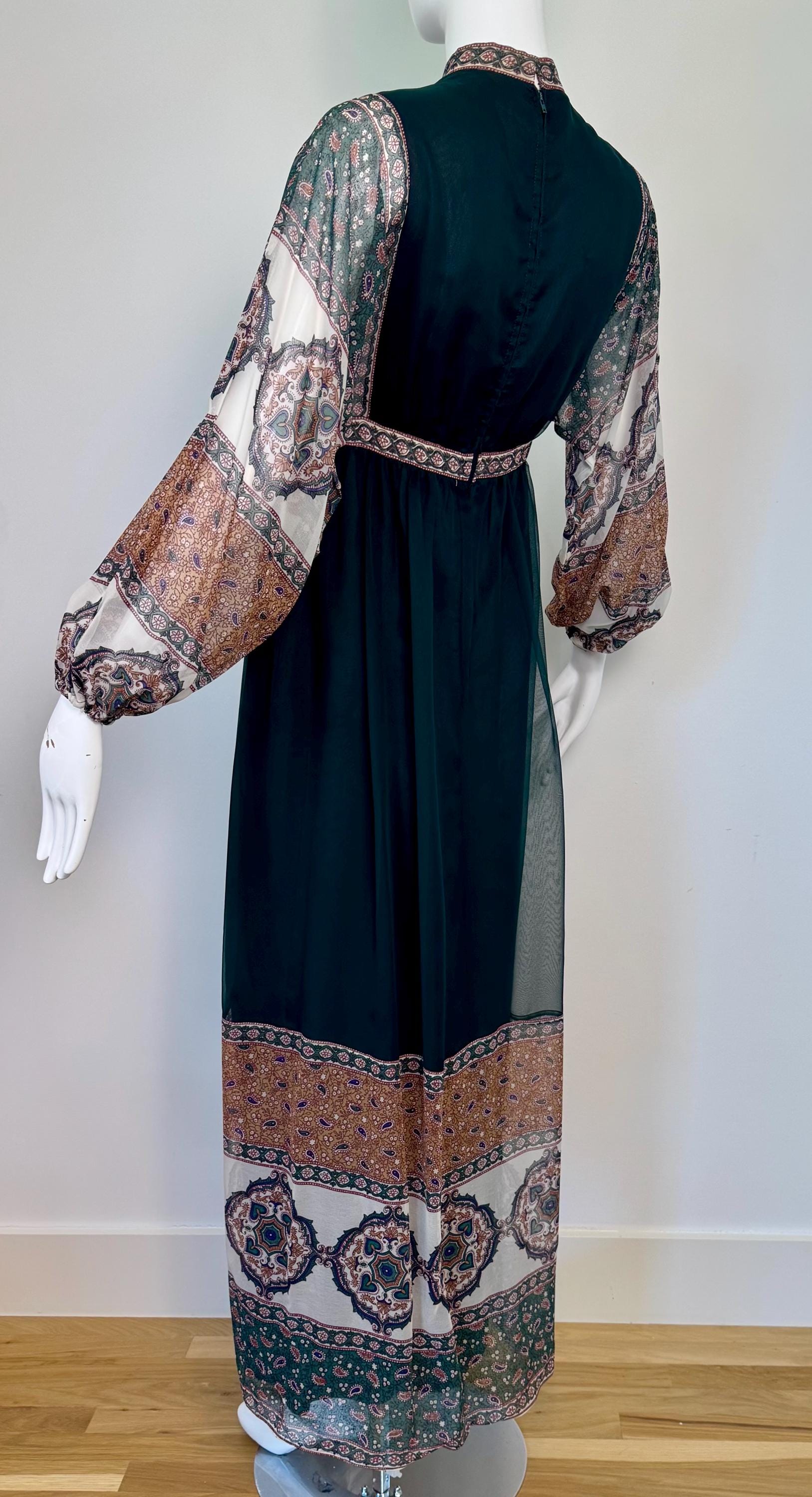 70s AJ Bari Paisley Print Chiffon Maxi Dress Petite