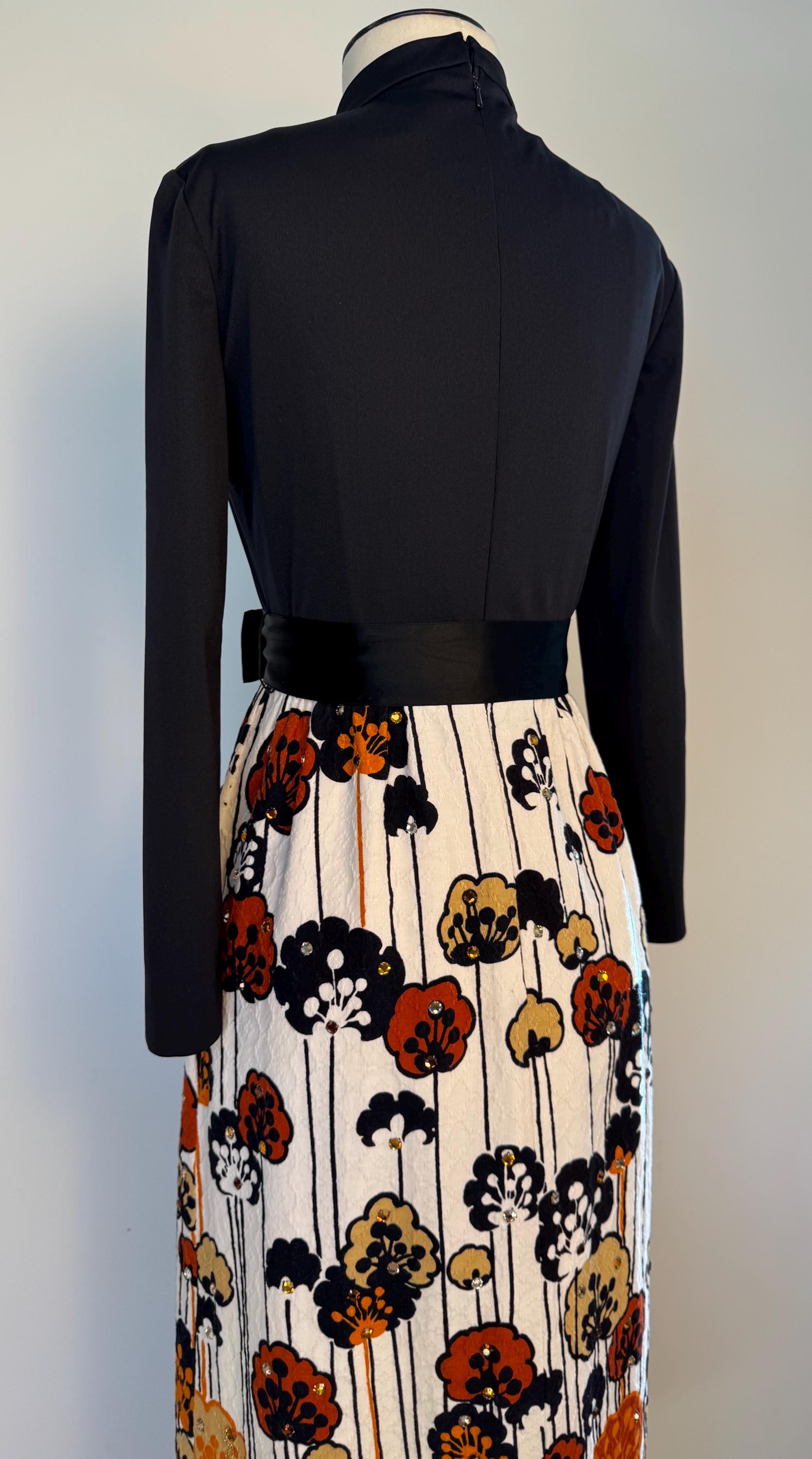 60s Malcolm STARR Rhinestone Floral Print Maxi Dress