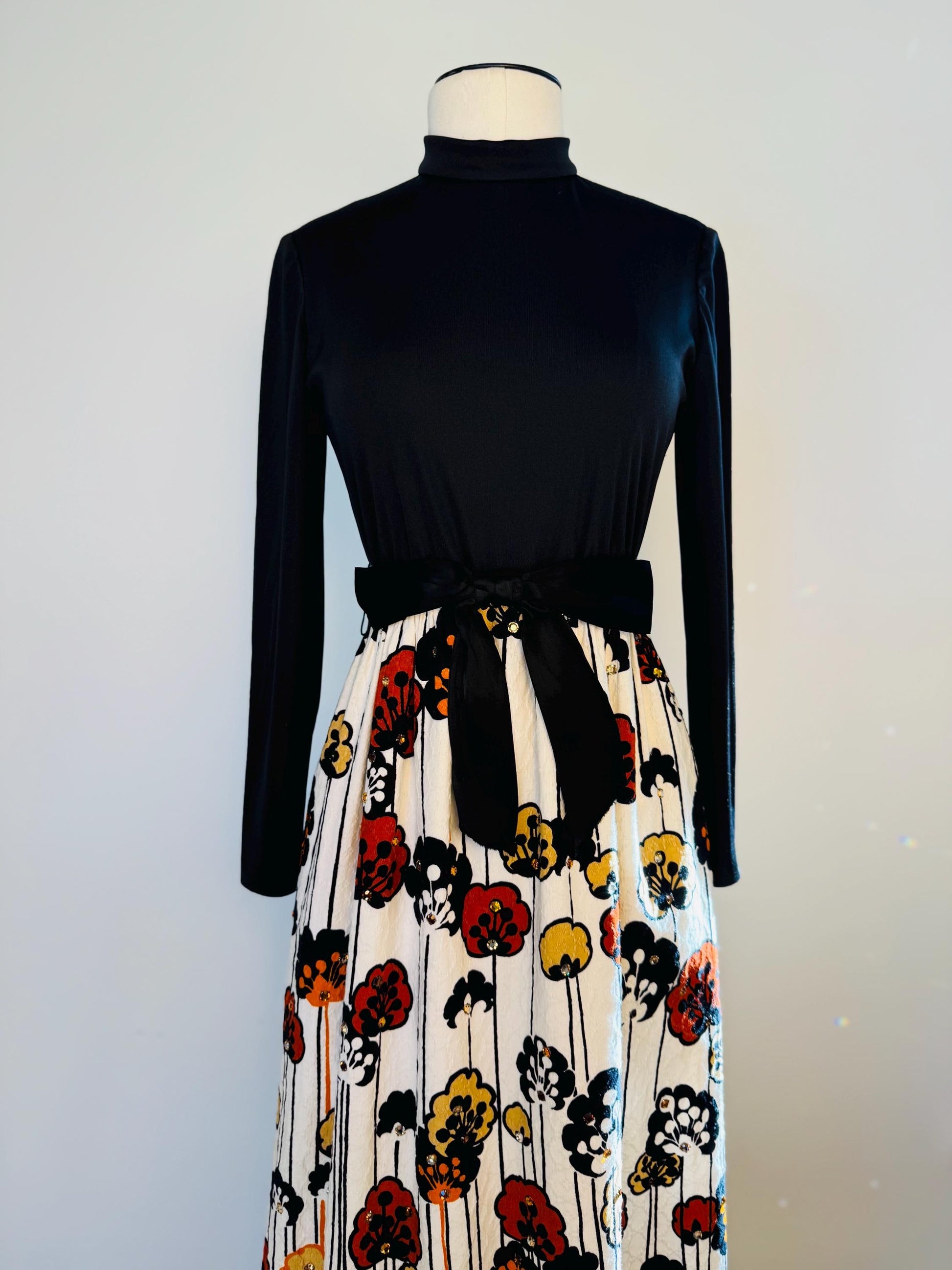 60s Malcolm STARR Rhinestone Floral Print Maxi Dress