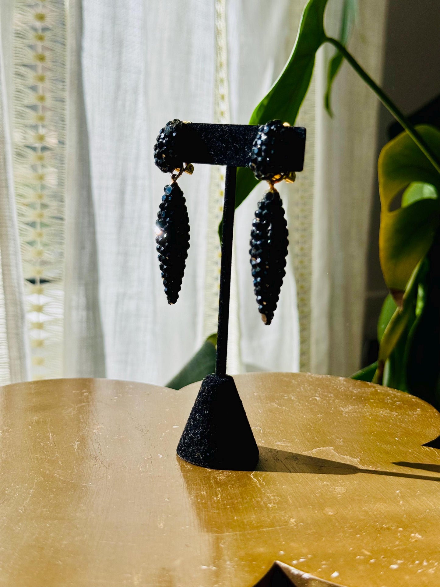 70s Richard Kerr Black Crystal Rhinestone Pave Statement Earrings