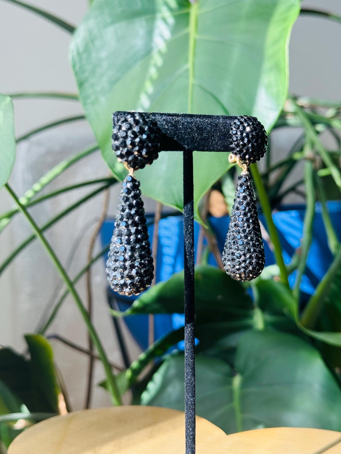 Disco Era Richard Kerr Black Crystal Pave Dangling Statement Earrings