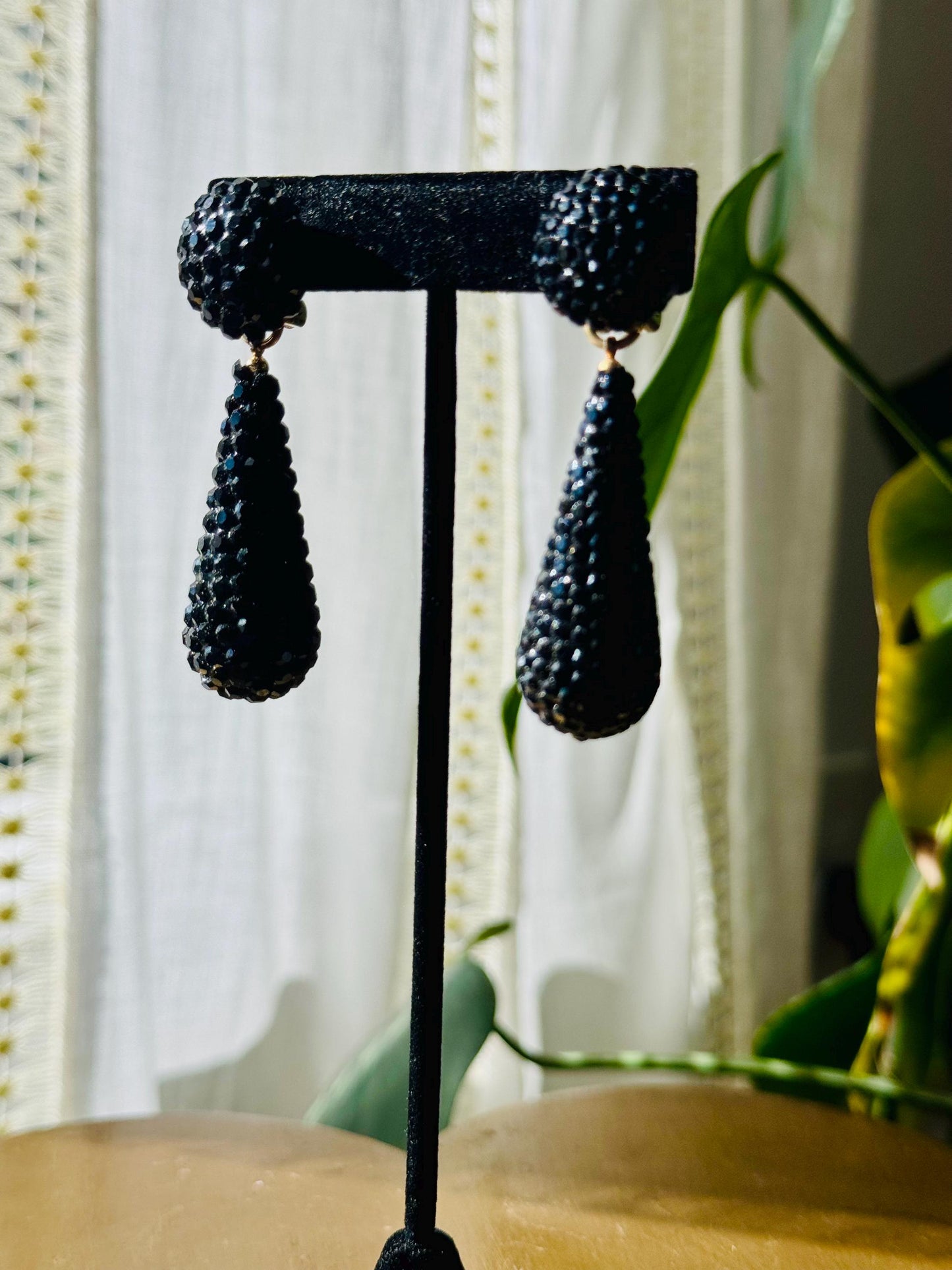Disco Era Richard Kerr Black Crystal Pave Dangling Statement Earrings