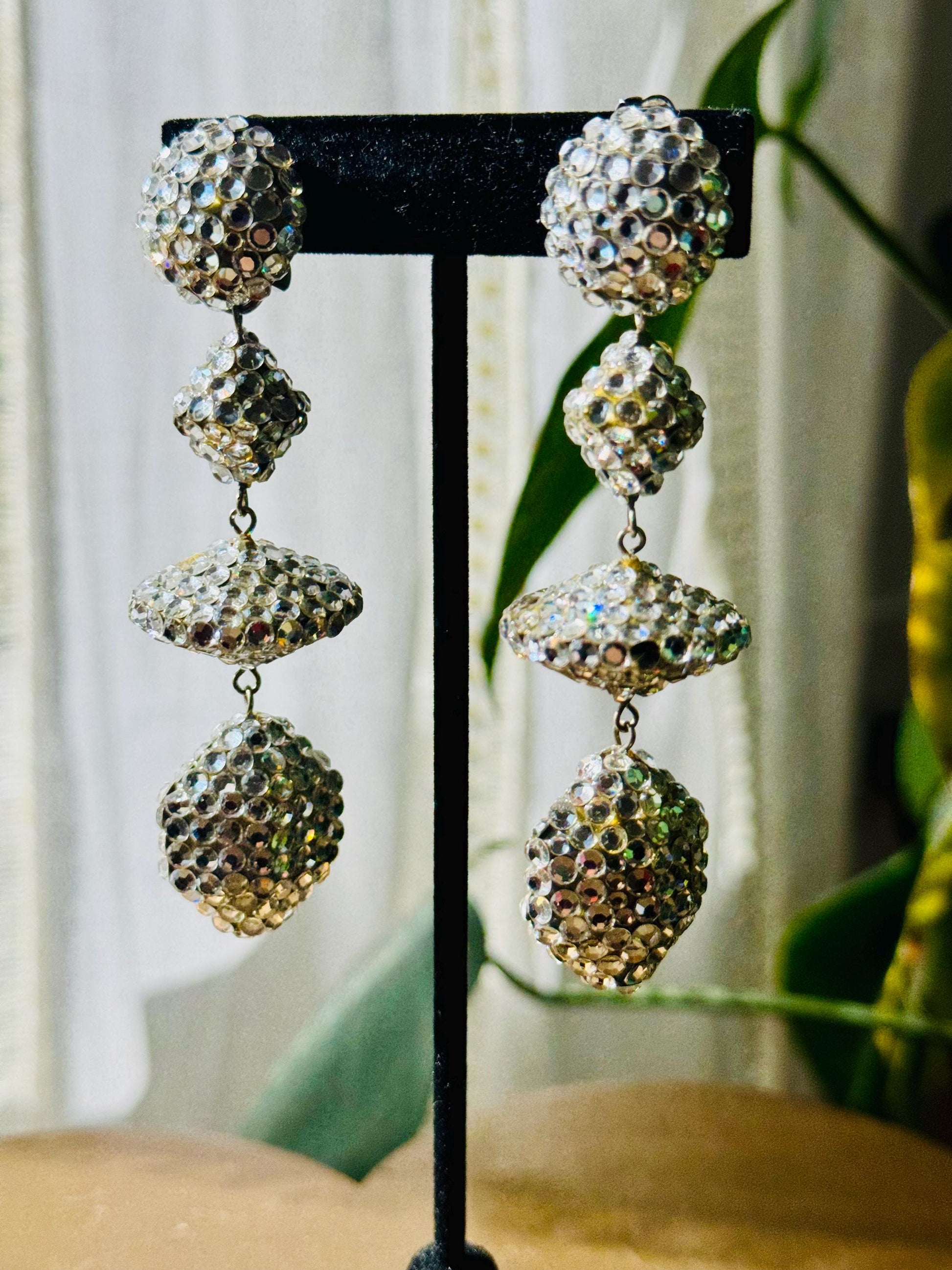 Disco Era Richard Kerr Huge Crystal Statement Earrings