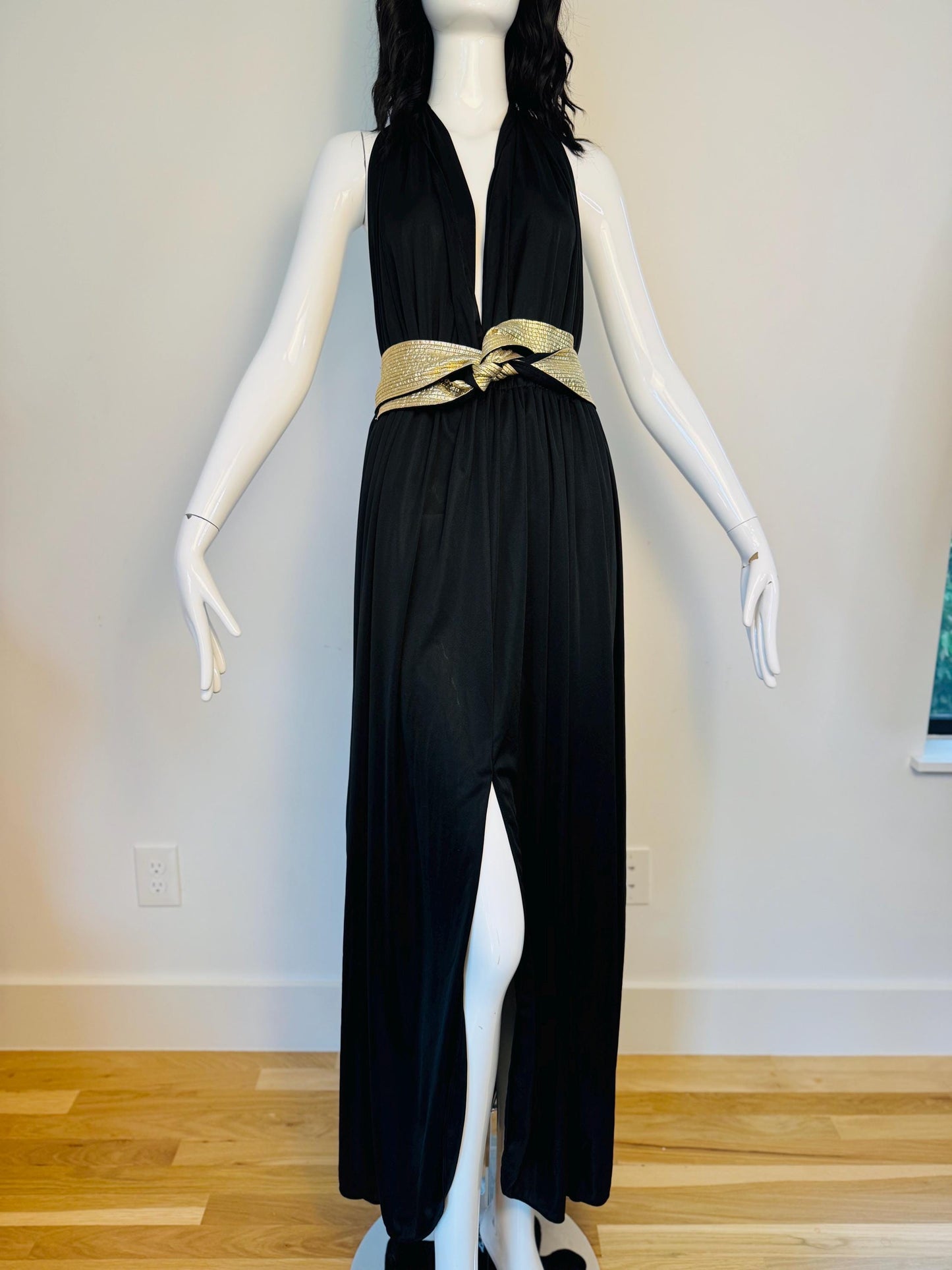 Iconic Bill Tice Disco Era Halter Plunging Dress