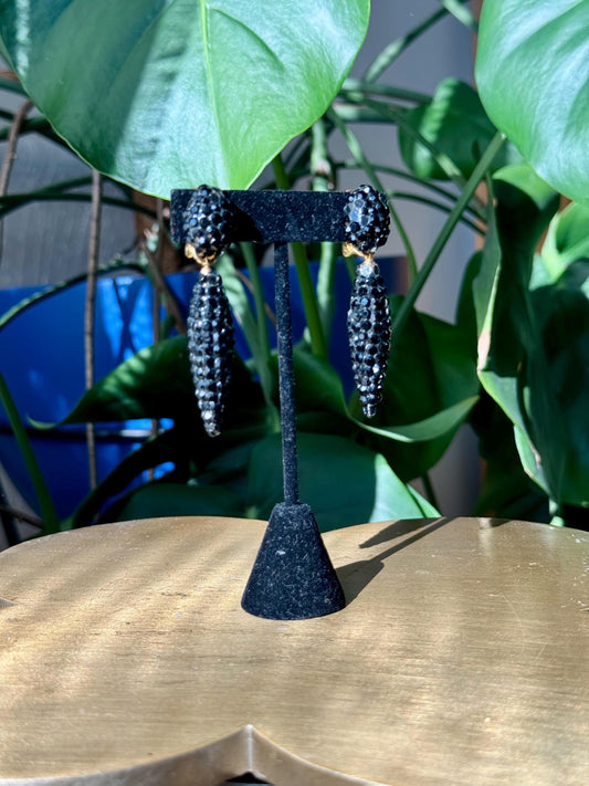 70s Richard Kerr Black Crystal Rhinestone Pave Statement Earrings