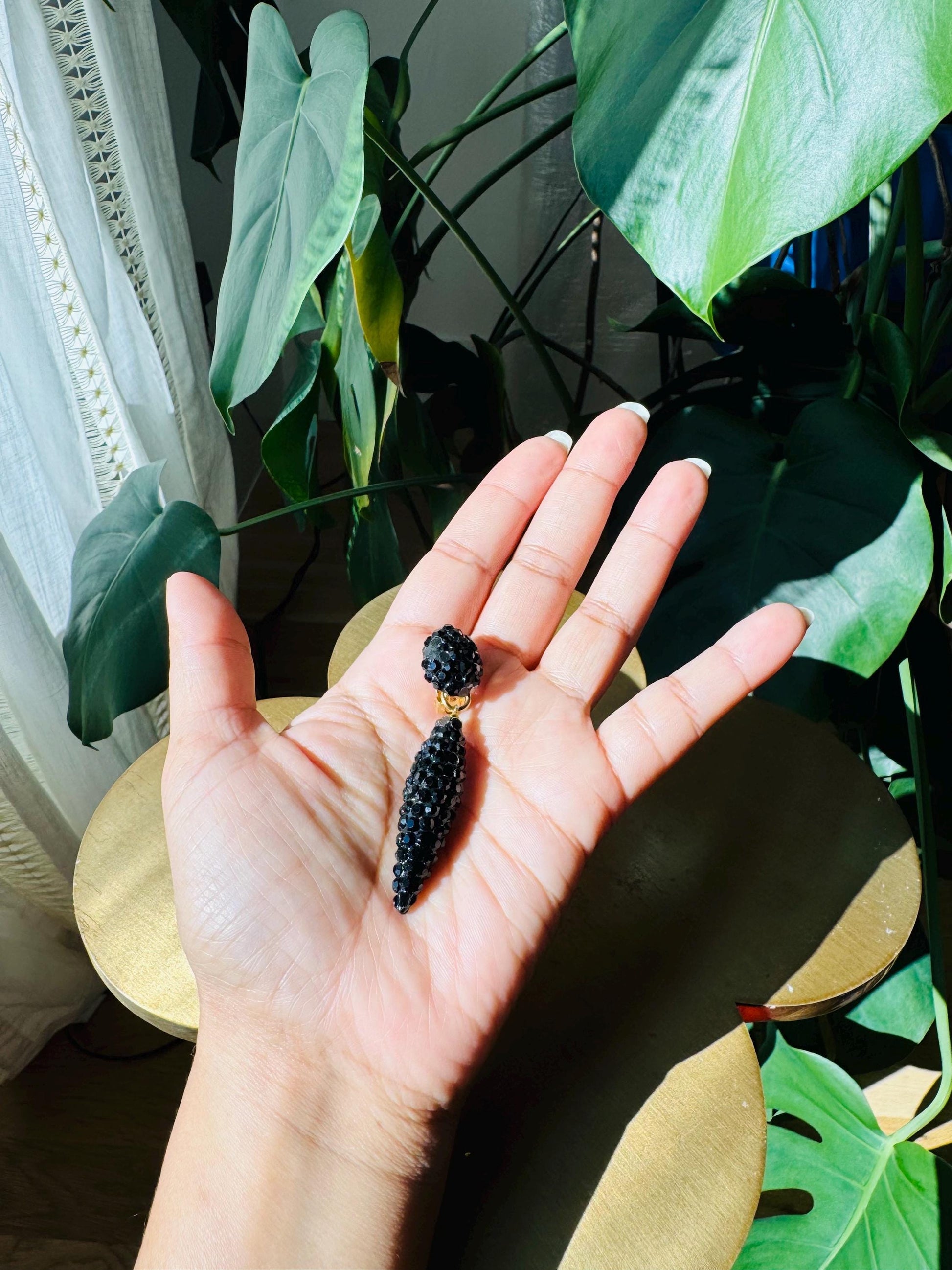 70s Richard Kerr Black Crystal Rhinestone Pave Statement Earrings